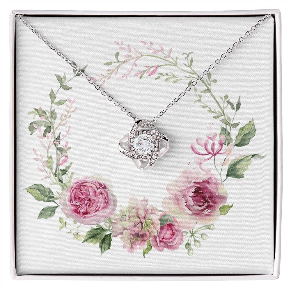 Watercolor Pink Floral Frame 1 - Love Knot Necklace