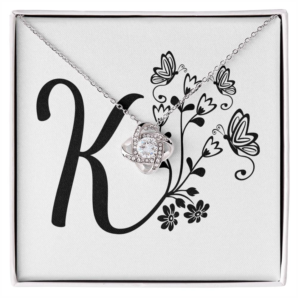 Botanical Monogram K - Love Knot Necklace