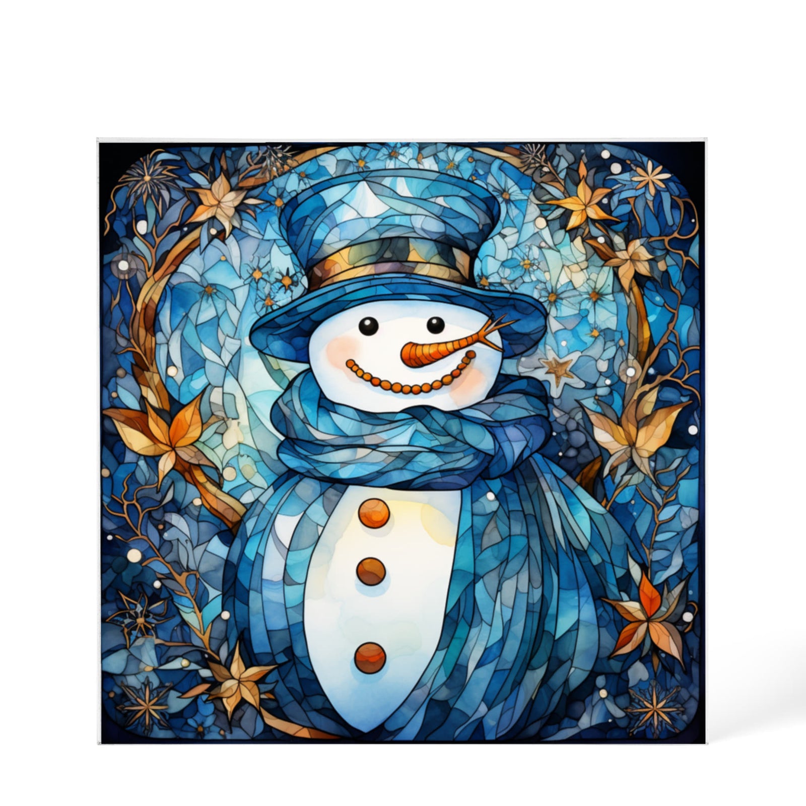 Christmas Stained Glass Style Design 021 - 6" x 6" Acrylic Block