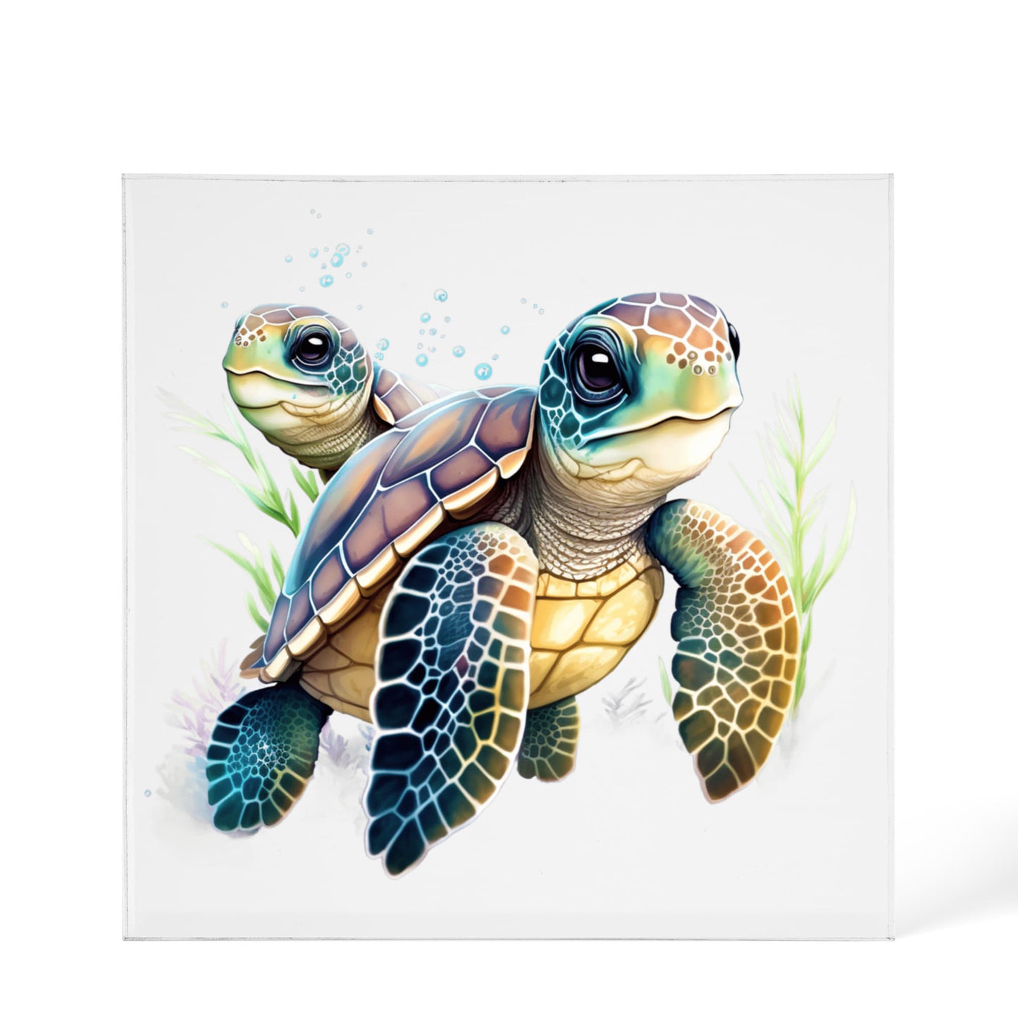 Cute Sea Turtle 010 - 6" x 6" Acrylic Block
