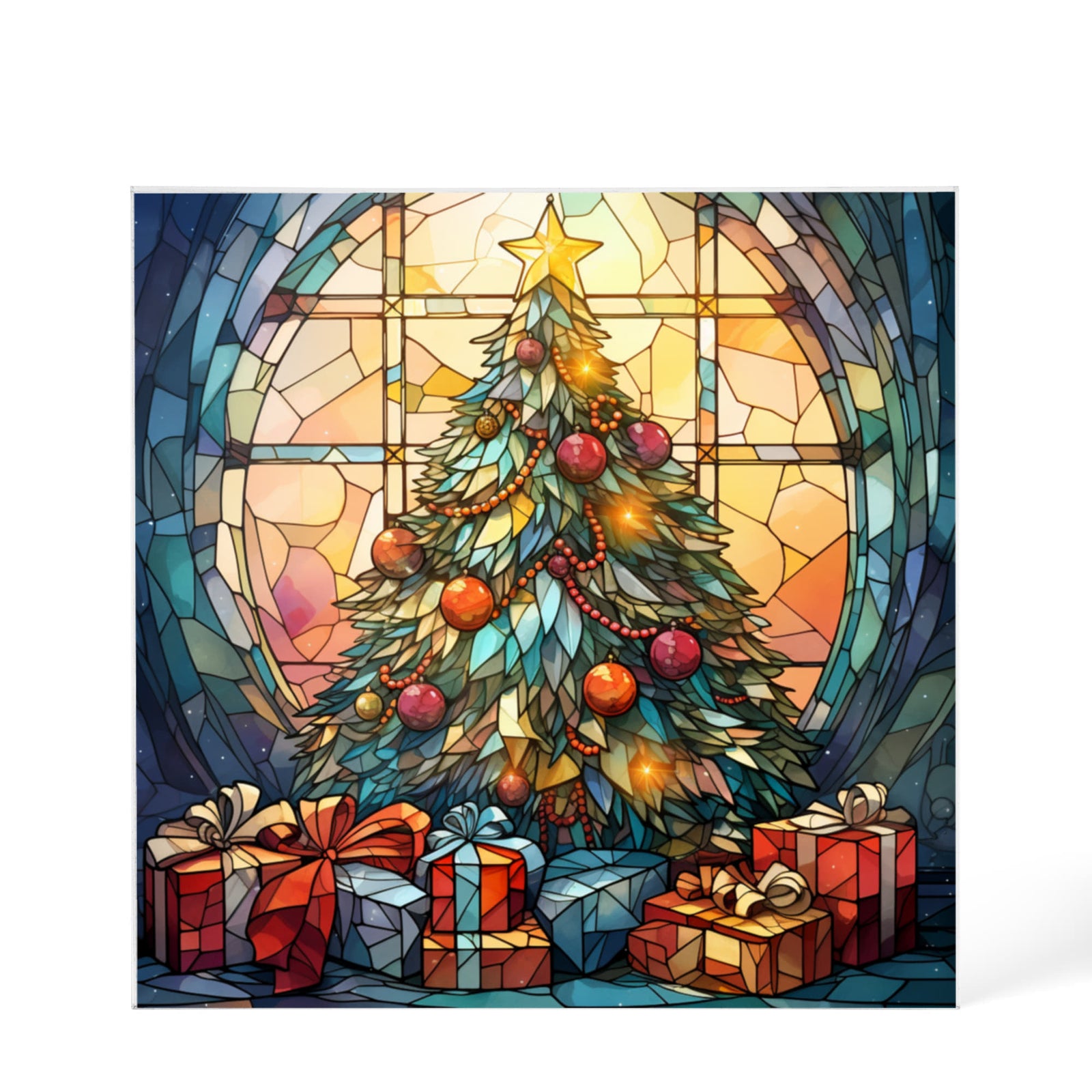 Christmas Stained Glass Style Design 011 - 6" x 6" Acrylic Block