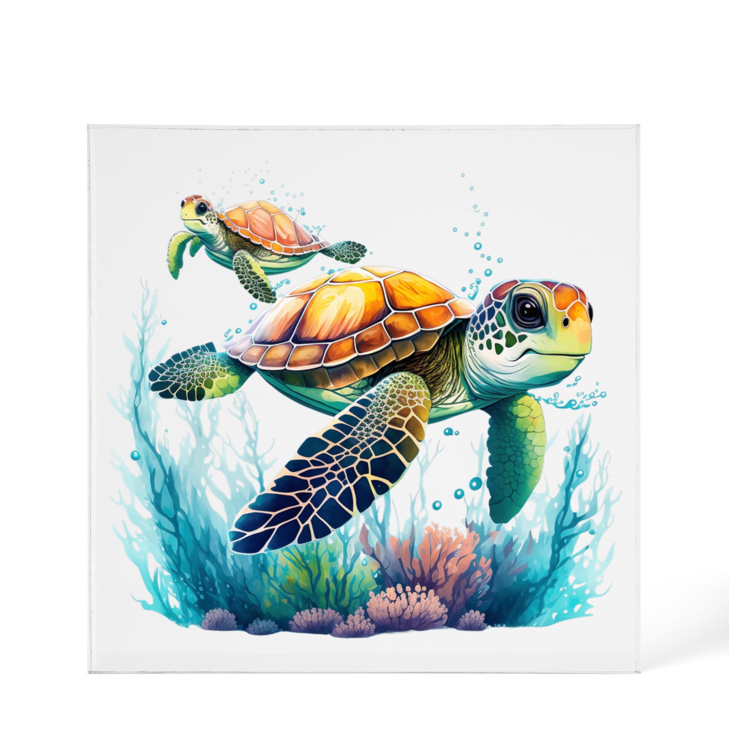 Cute Sea Turtle 009 - 6" x 6" Acrylic Block