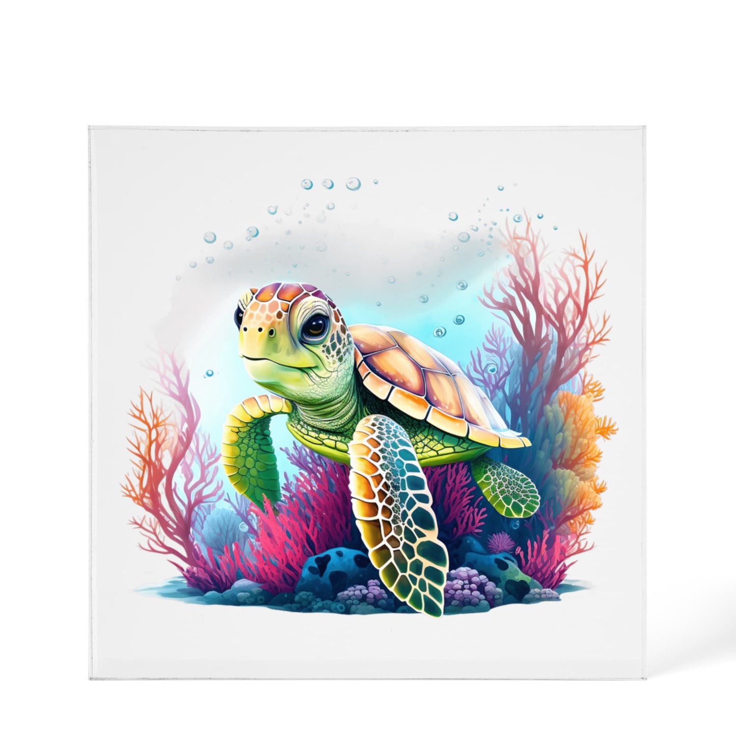 Cute Sea Turtle 006 - 6" x 6" Acrylic Block