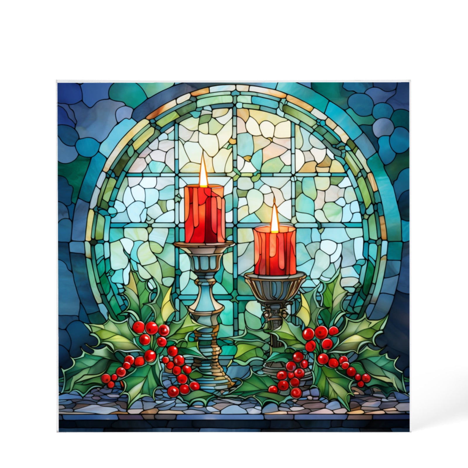 Christmas Stained Glass Style Design 016 - 6" x 6" Acrylic Block