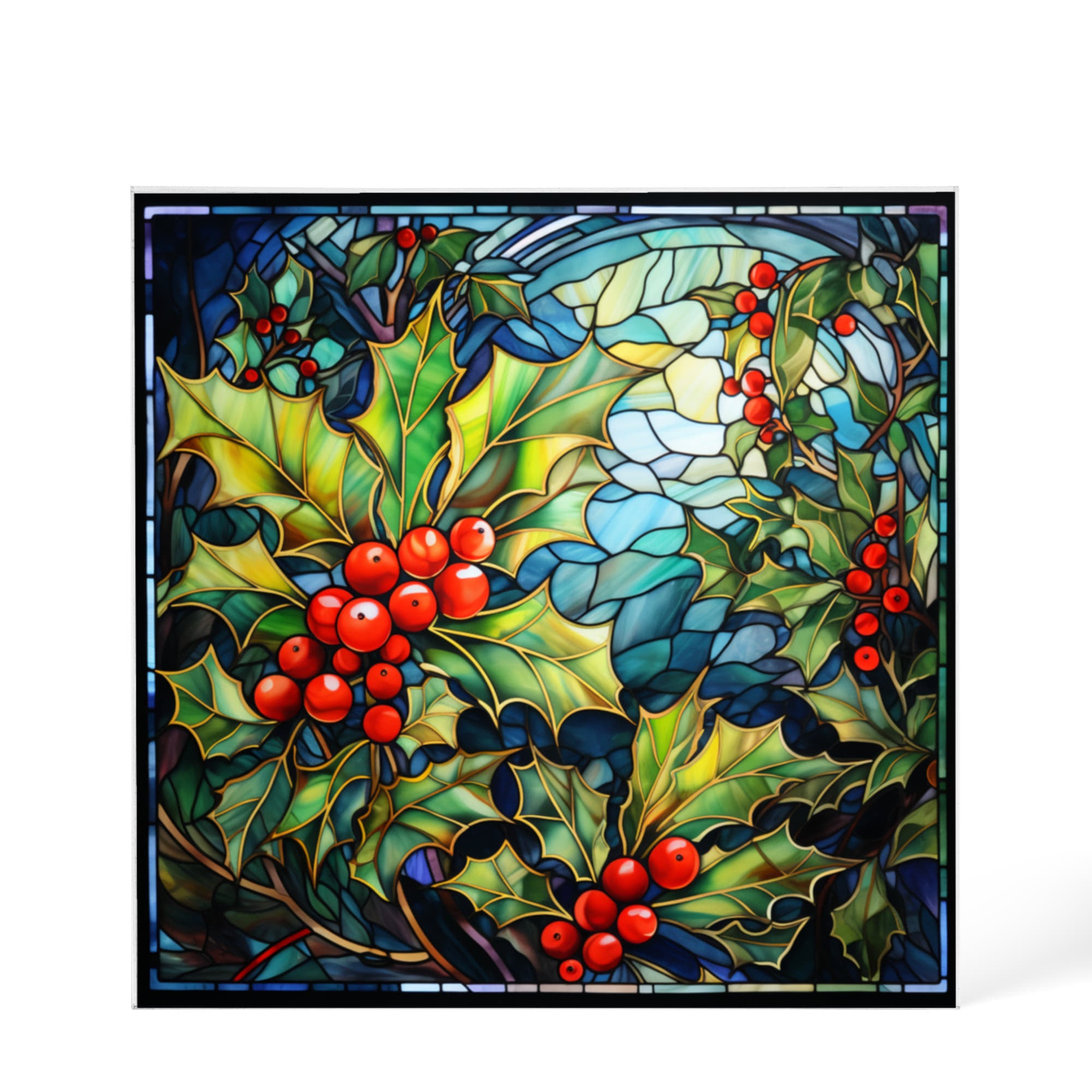 Christmas Stained Glass Style Design 007 - 6" x 6" Acrylic Block