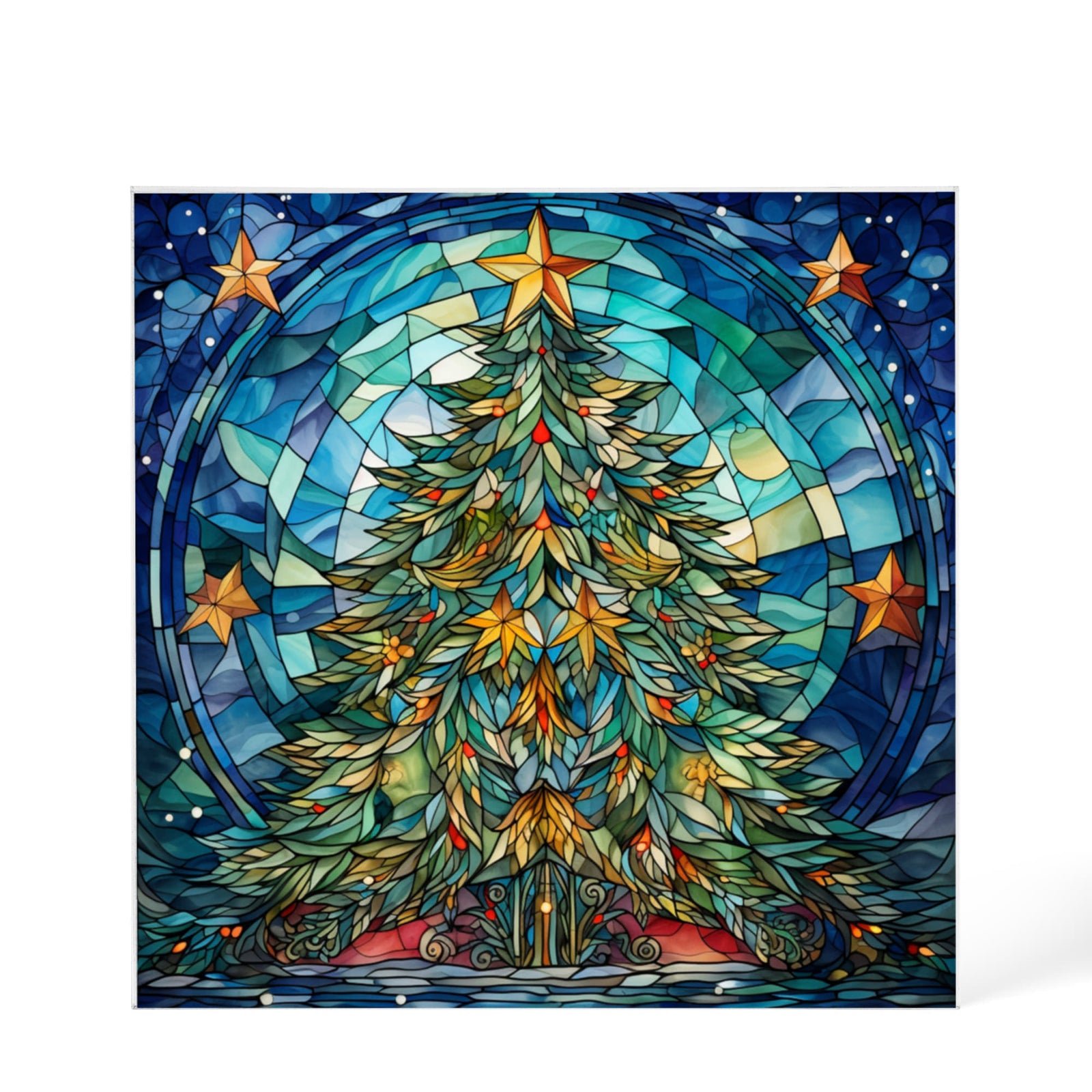 Christmas Stained Glass Style Design 012 - 6" x 6" Acrylic Block