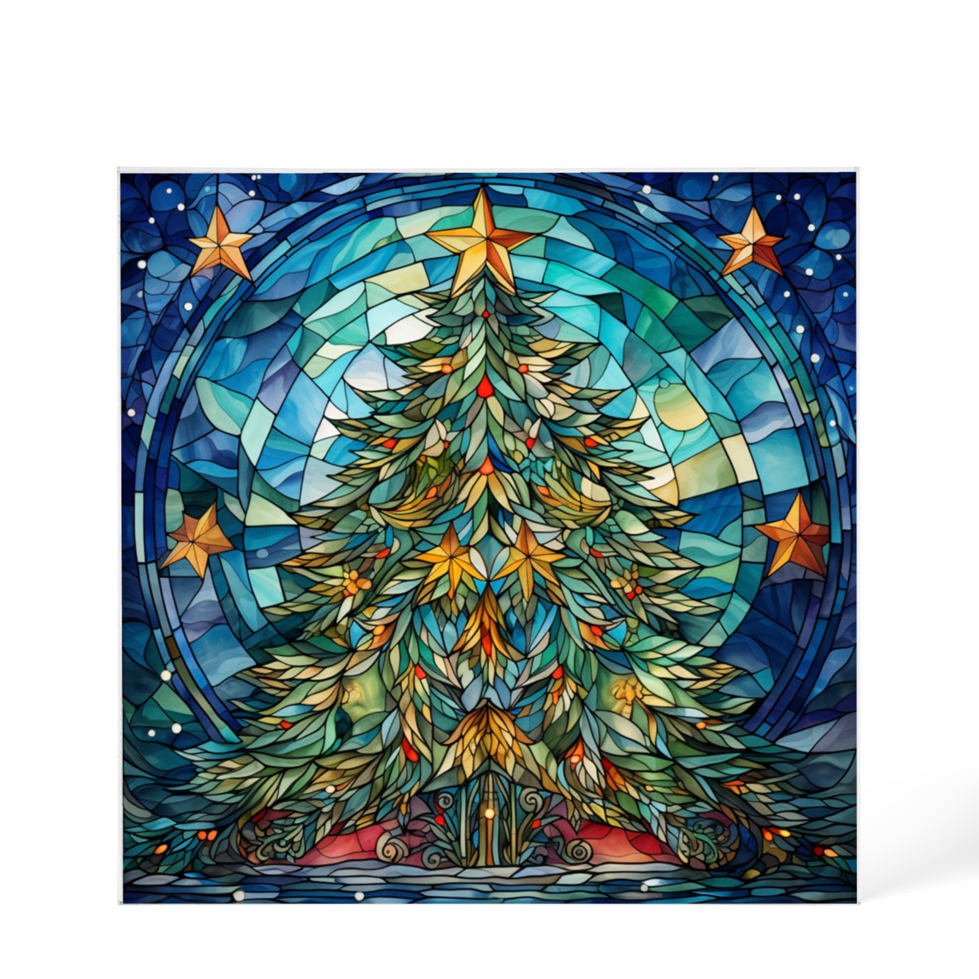 Christmas Stained Glass Style Design 012 - 6" x 6" Acrylic Block