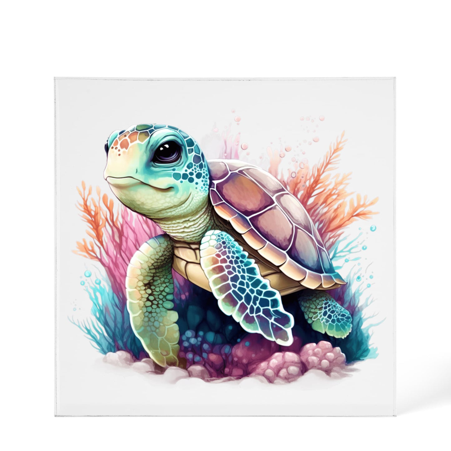 Cute Sea Turtle 012 - 6" x 6" Acrylic Block