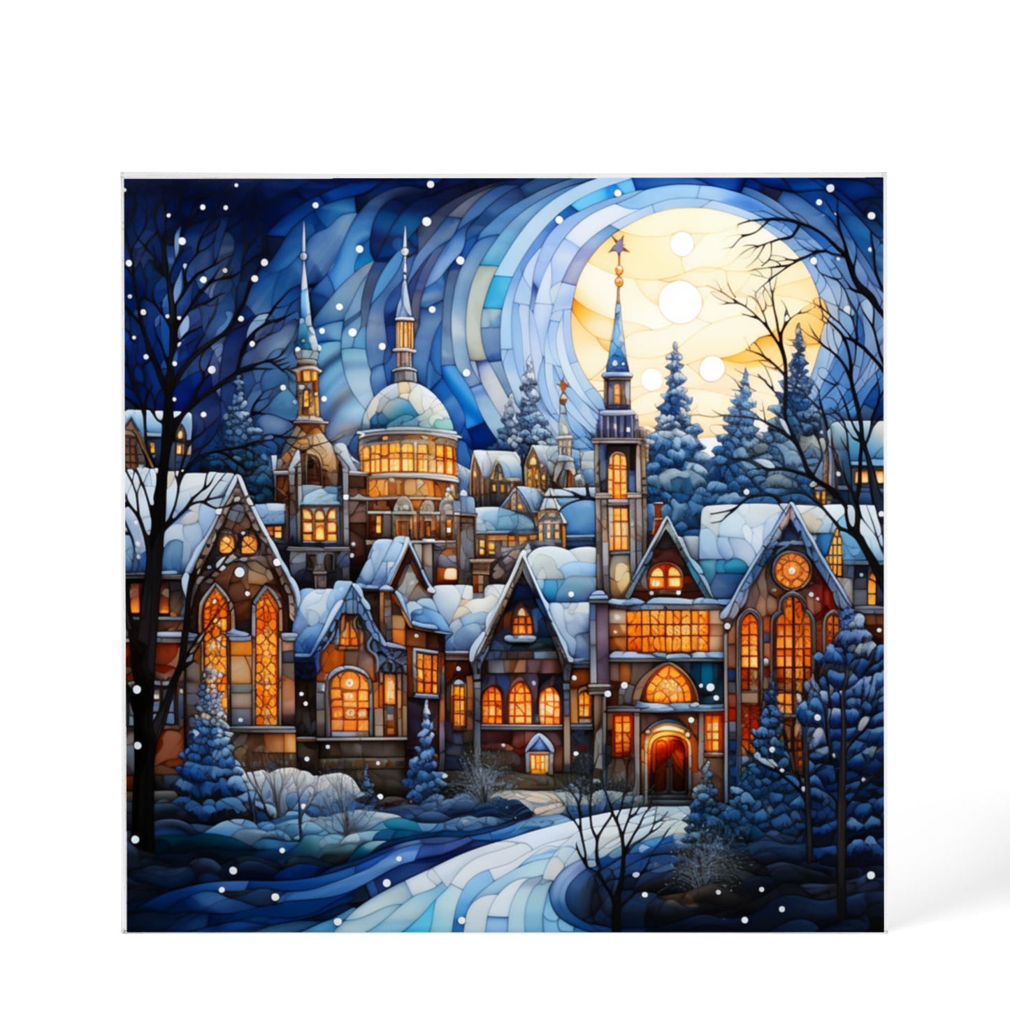 Christmas Stained Glass Style Design 028 - 6" x 6" Acrylic Block