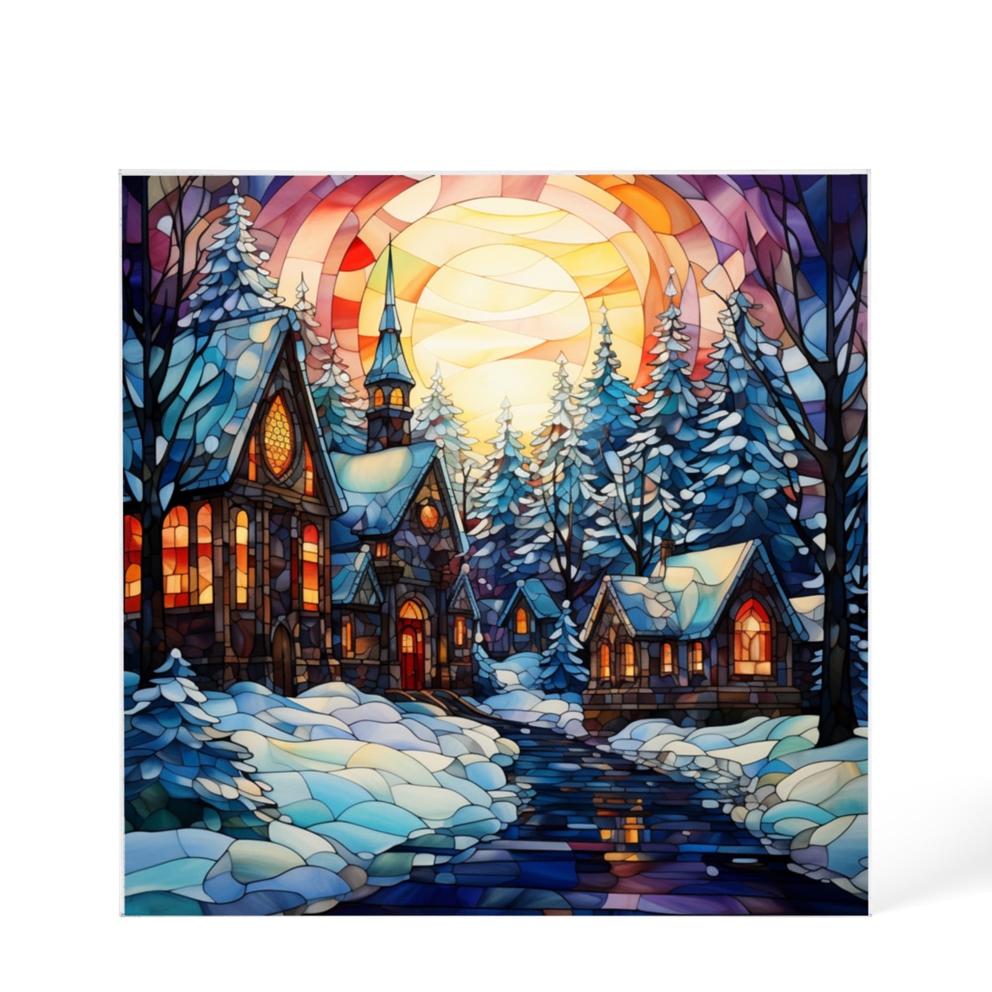 Christmas Stained Glass Style Design 002 - 6" x 6" Acrylic Block