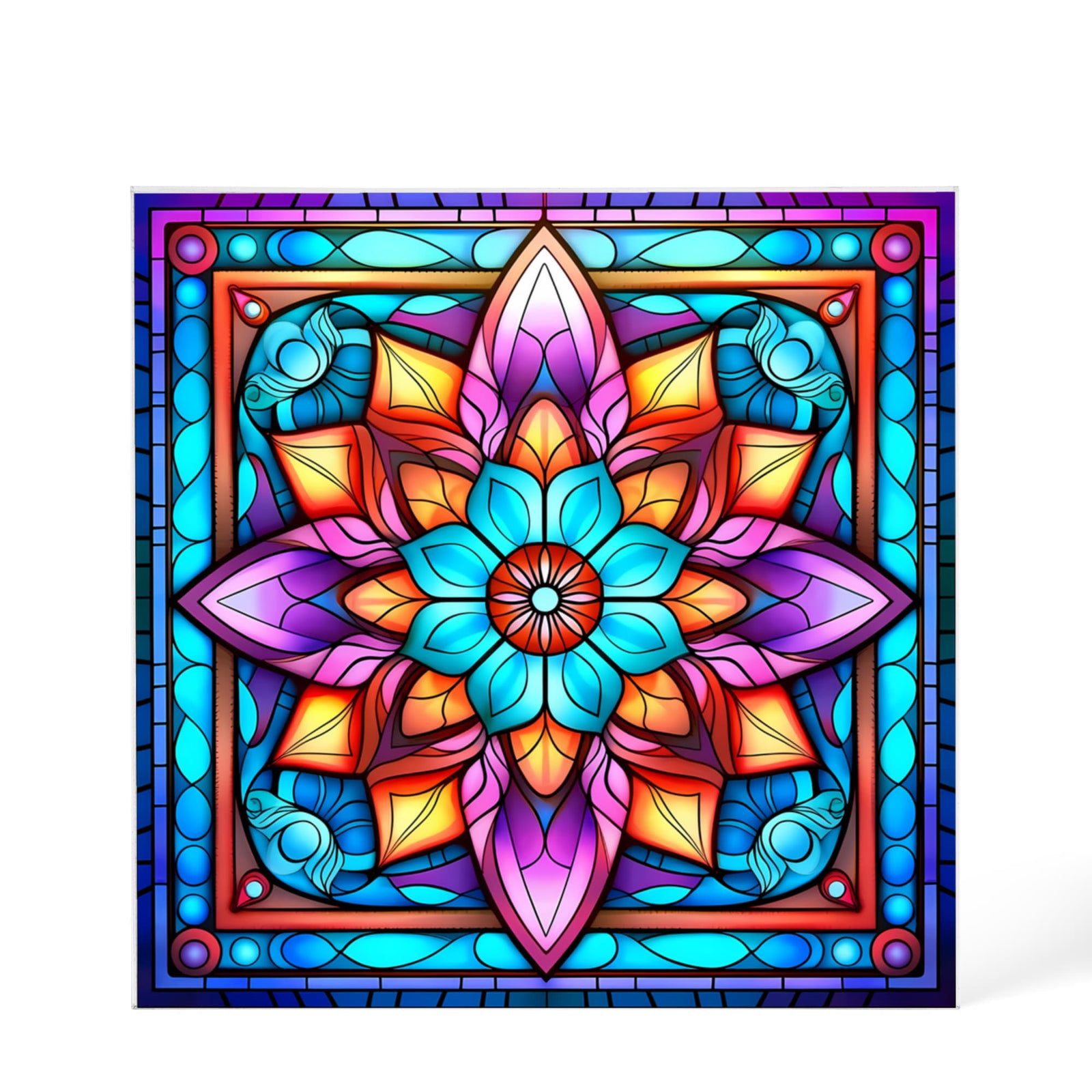 Mandala Stained Glass Style Design 006 - 6" x 6" Acrylic Block