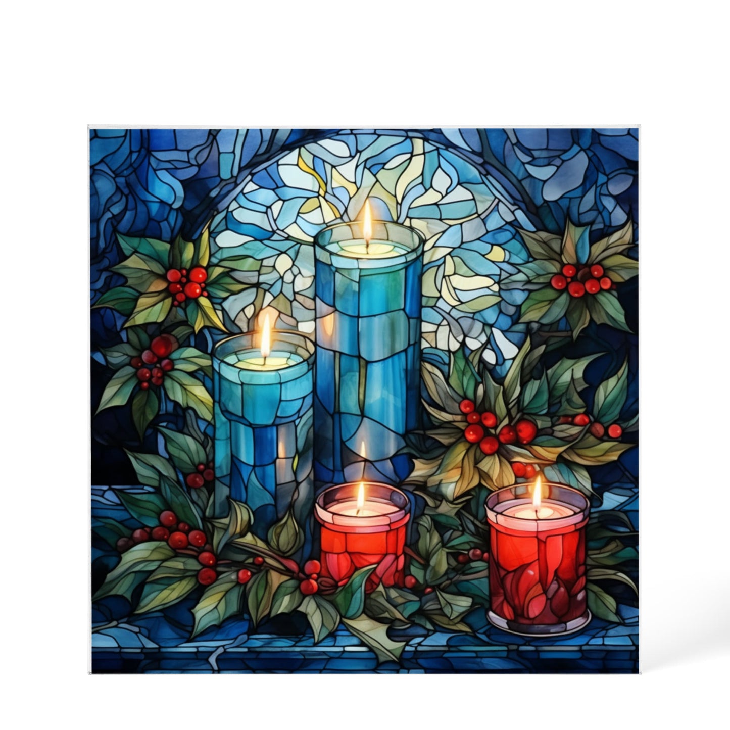 Christmas Stained Glass Style Design 025 - 6" x 6" Acrylic Block