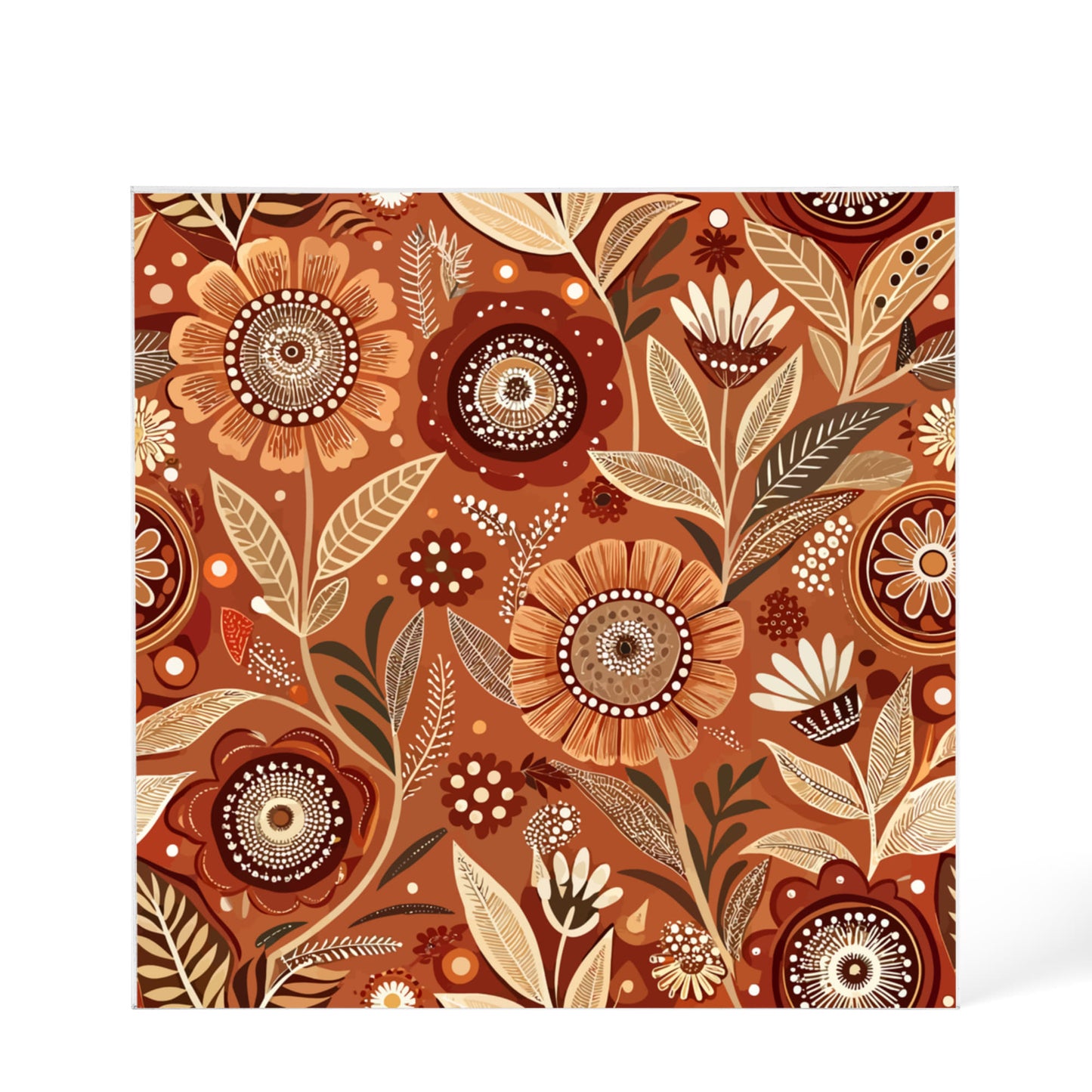 Folk Floral Pattern, Aboriginal Inspired 02 - 6" x 6" Acrylic Block