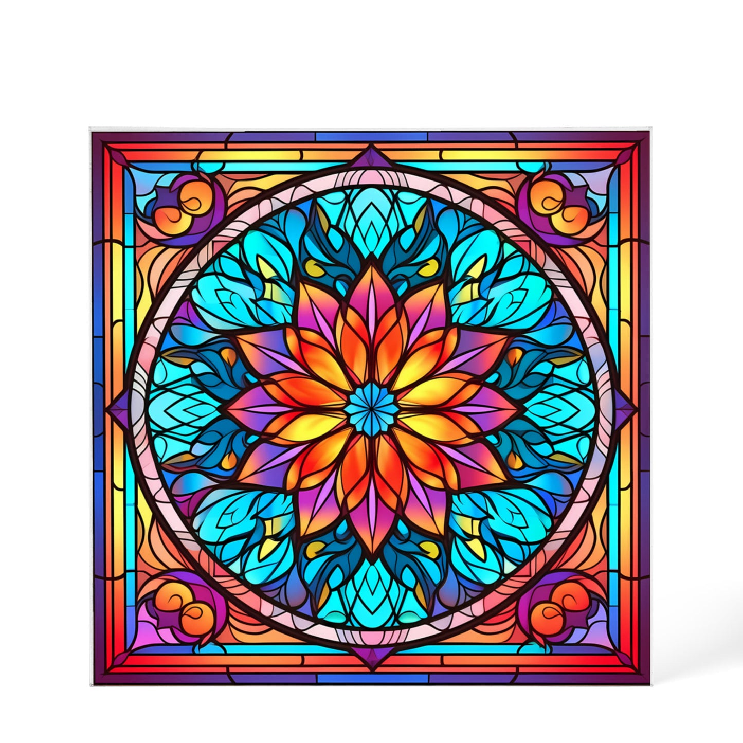Mandala Stained Glass Style Design 003 - 6" x 6" Acrylic Block