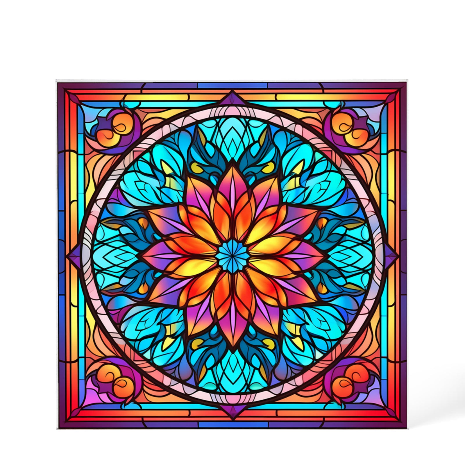 Mandala Stained Glass Style Design 003 - 6" x 6" Acrylic Block