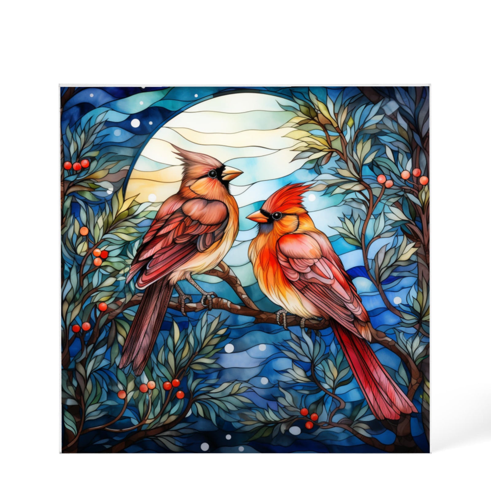 Christmas Stained Glass Style Design 018 - 6" x 6" Acrylic Block