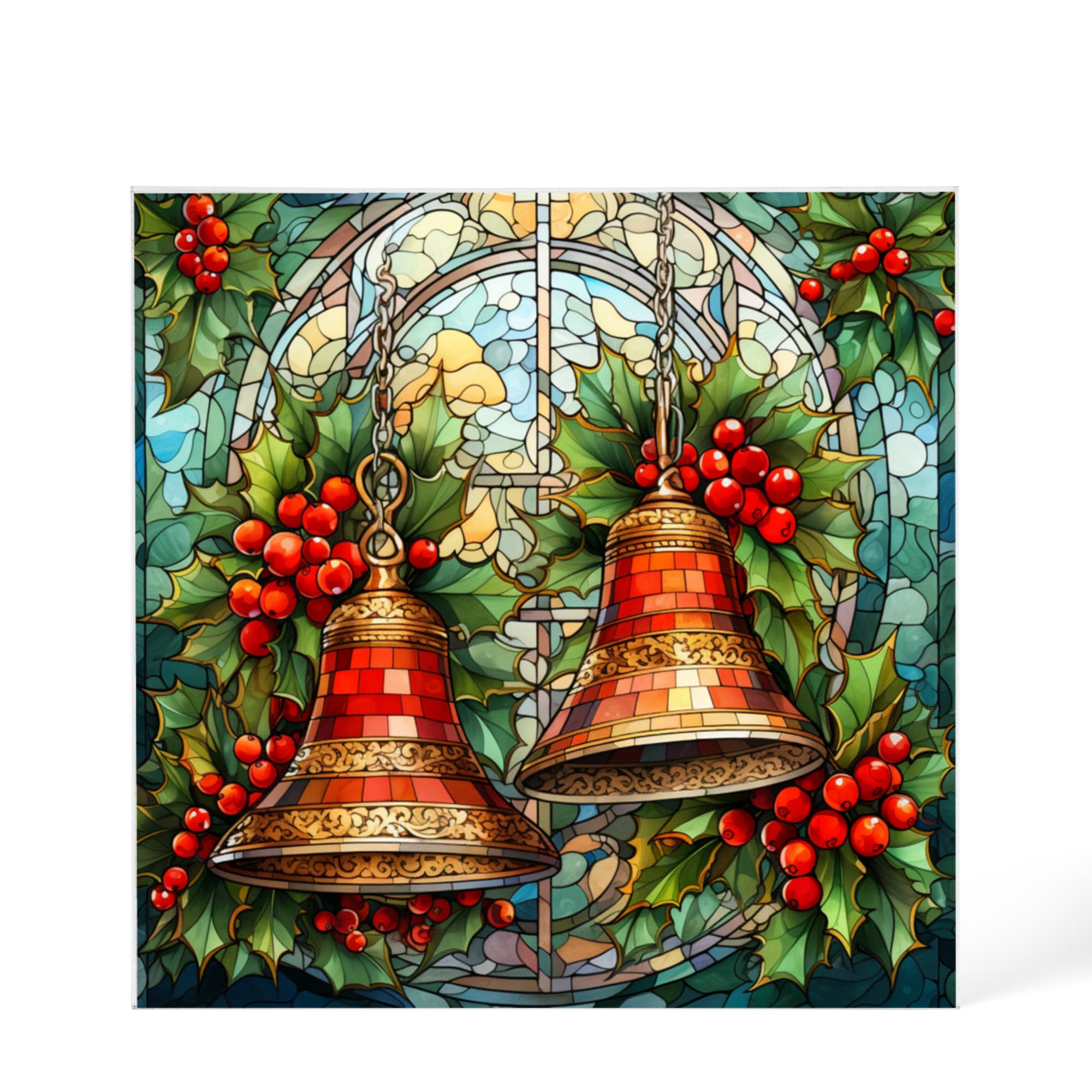 Christmas Stained Glass Style Design 017 - 6" x 6" Acrylic Block