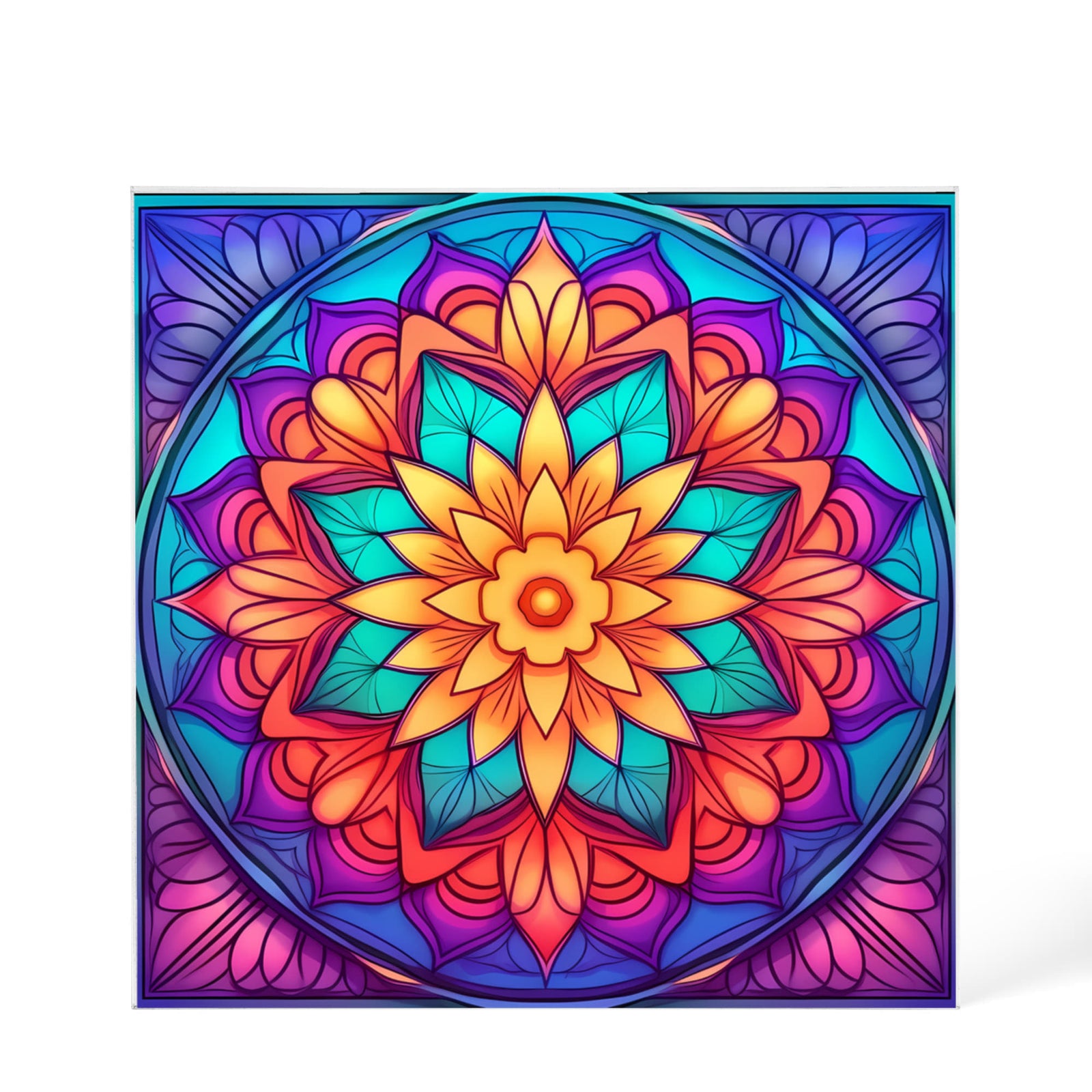 Mandala Stained Glass Style Design 007 - 6" x 6" Acrylic Block