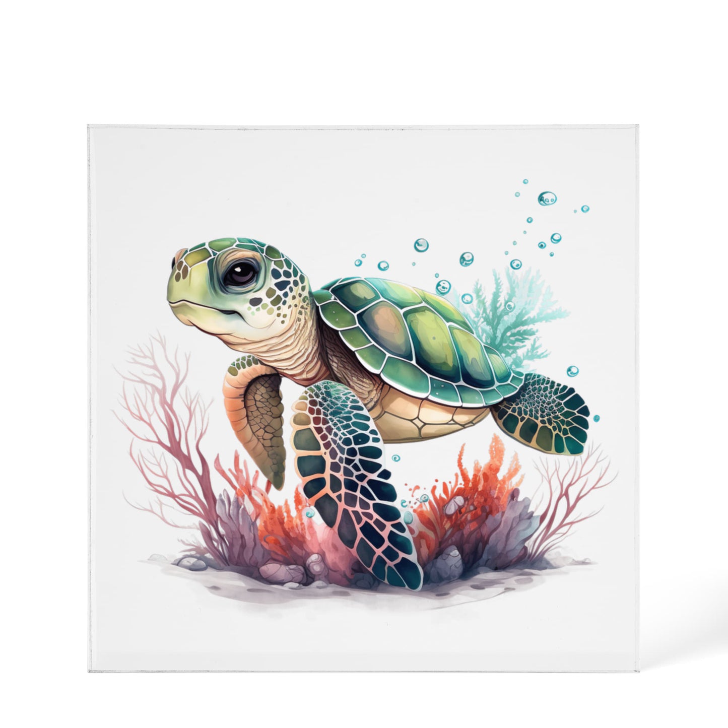 Cute Sea Turtle 013 - 6" x 6" Acrylic Block