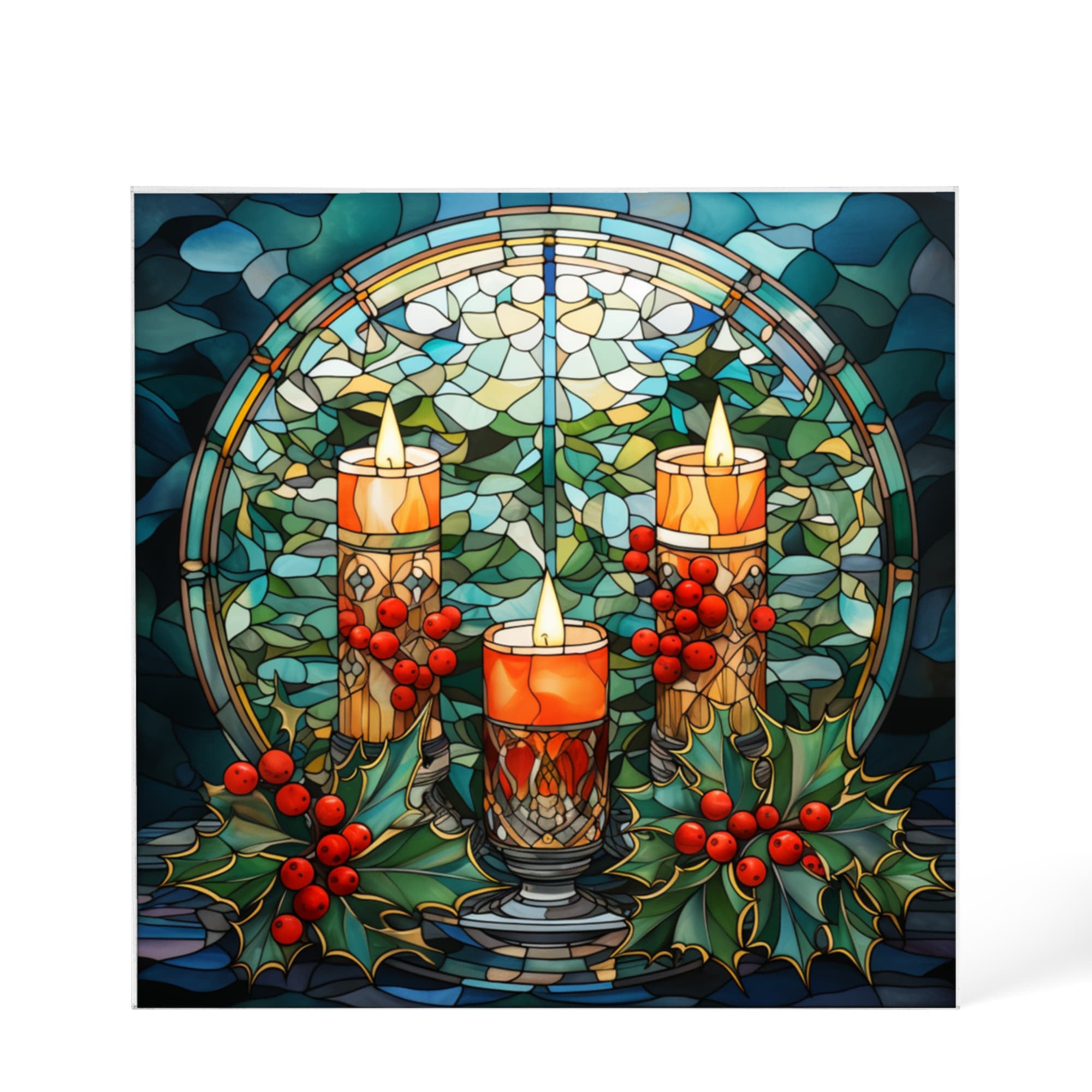 Christmas Stained Glass Style Design 009 - 6" x 6" Acrylic Block