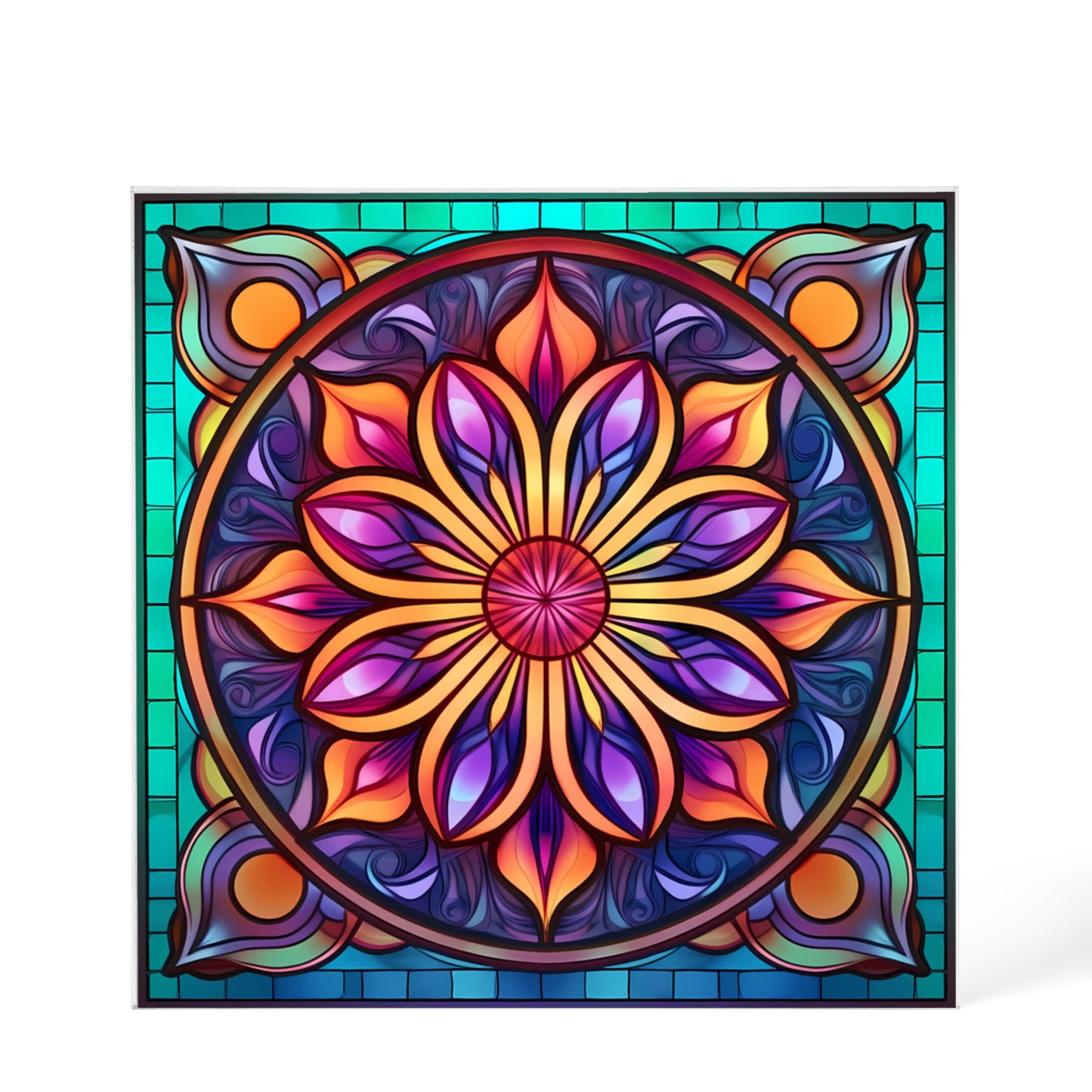 Mandala Stained Glass Style Design 005 - 6" x 6" Acrylic Block