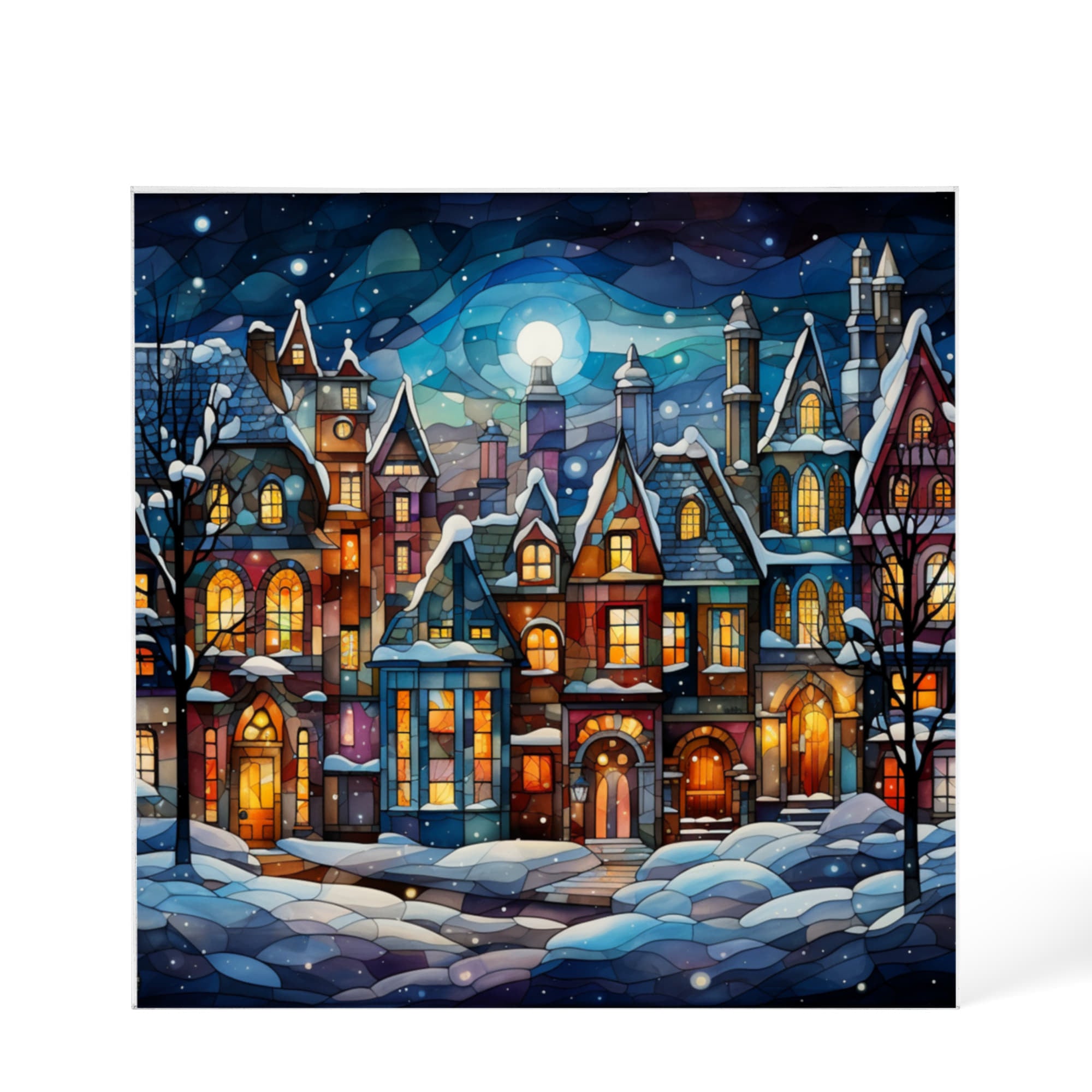 Christmas Stained Glass Style Design 004 - 6" x 6" Acrylic Block