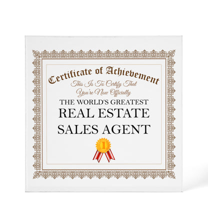 World's Greatest Real Estate Sales Agent - 6" x 6" Acrylic Block