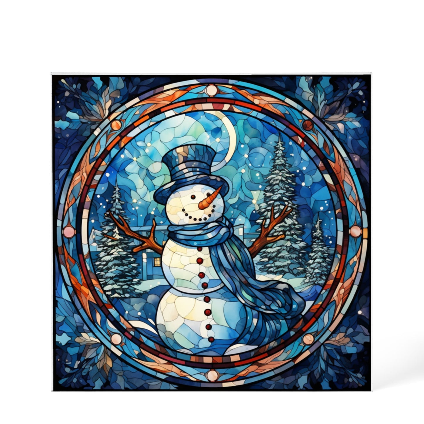 Christmas Stained Glass Style Design 026 - 6" x 6" Acrylic Block