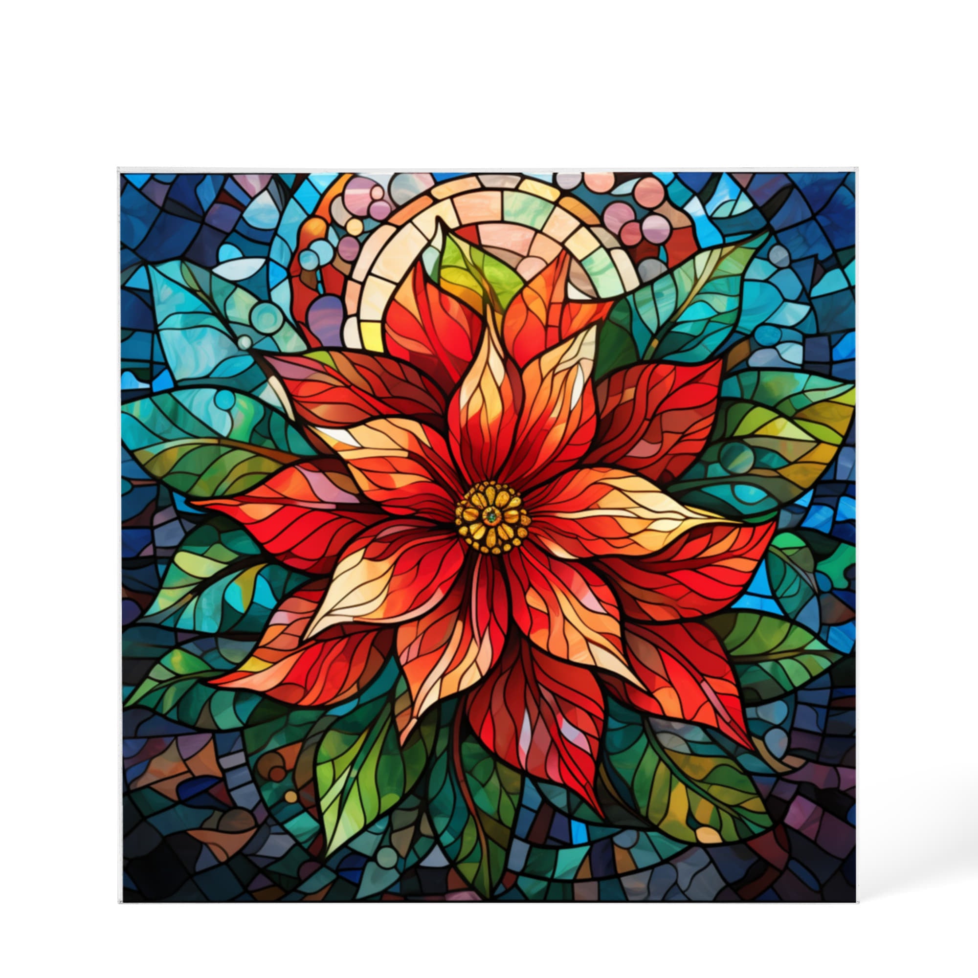 Christmas Stained Glass Style Design 001 - 6" x 6" Acrylic Block