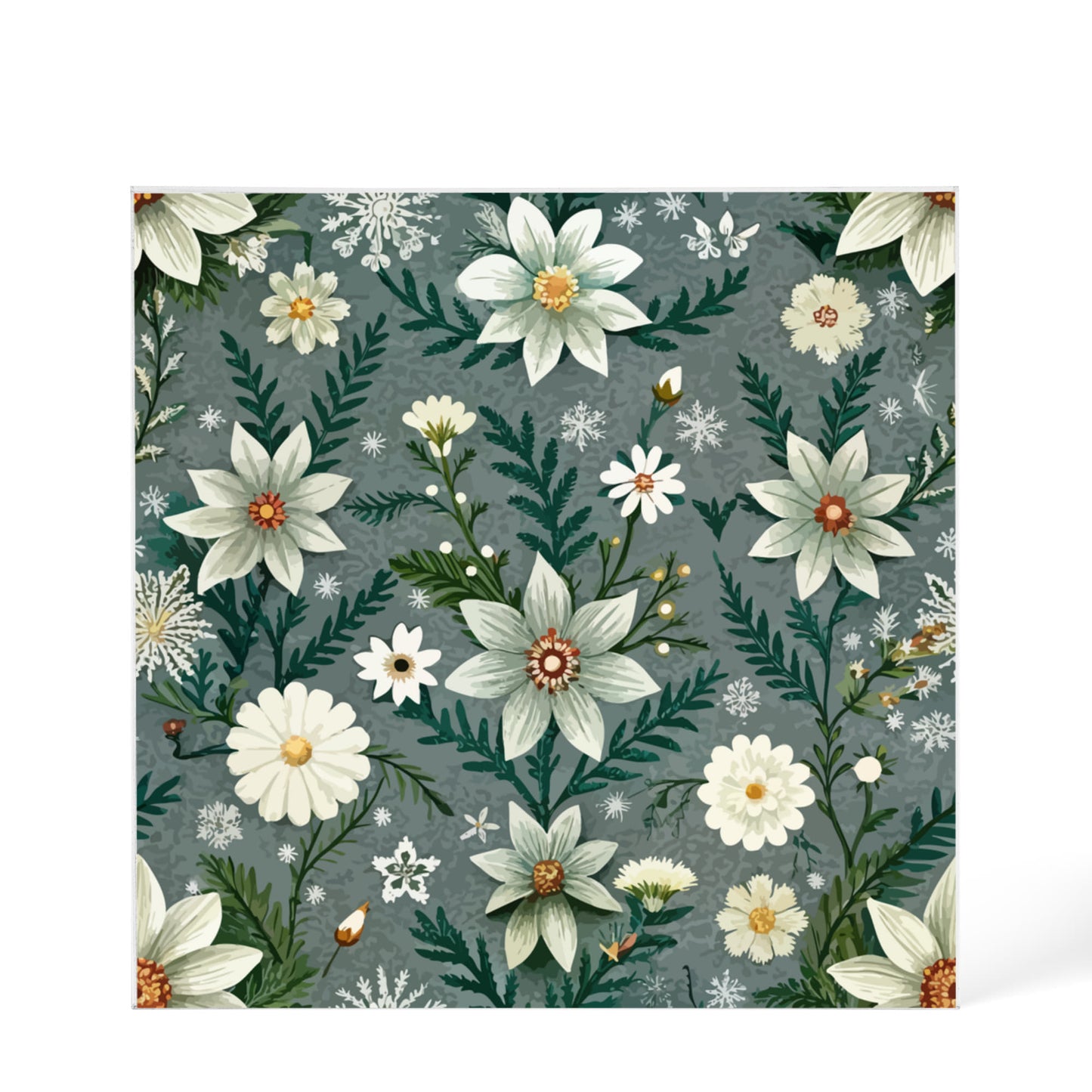 Folk Floral Pattern, Alpine Inspired 06 - 6" x 6" Acrylic Block