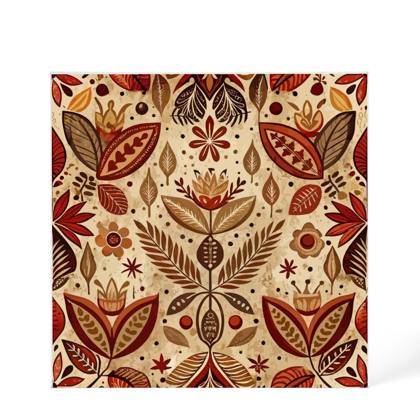 Folk Floral Pattern, Aztec Inspired 01 - 6" x 6" Acrylic Block