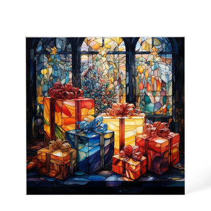 Christmas Stained Glass Style Design 008 - 6" x 6" Acrylic Block