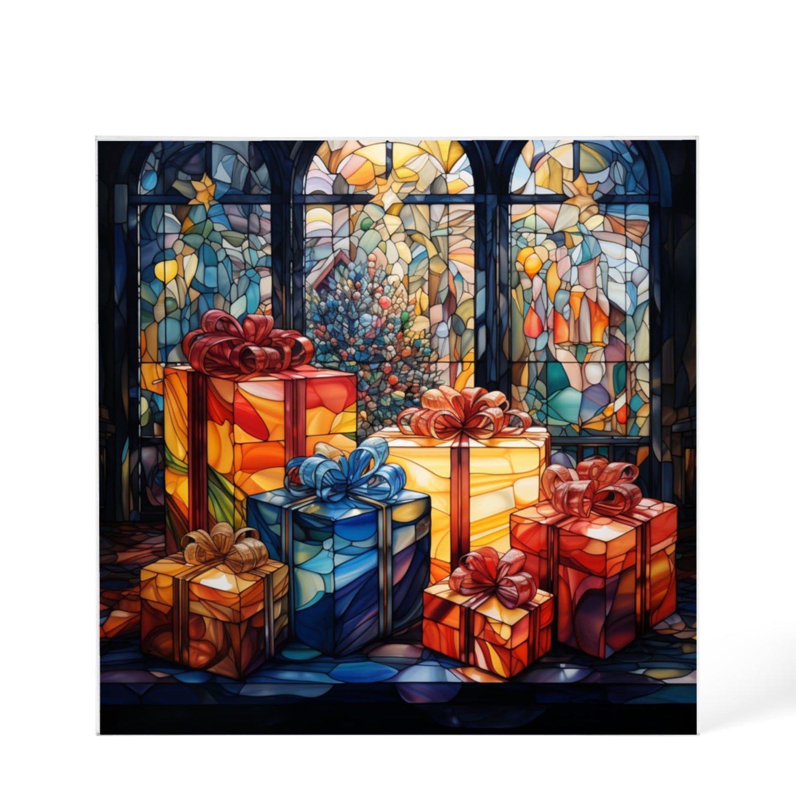 Christmas Stained Glass Style Design 008 - 6" x 6" Acrylic Block