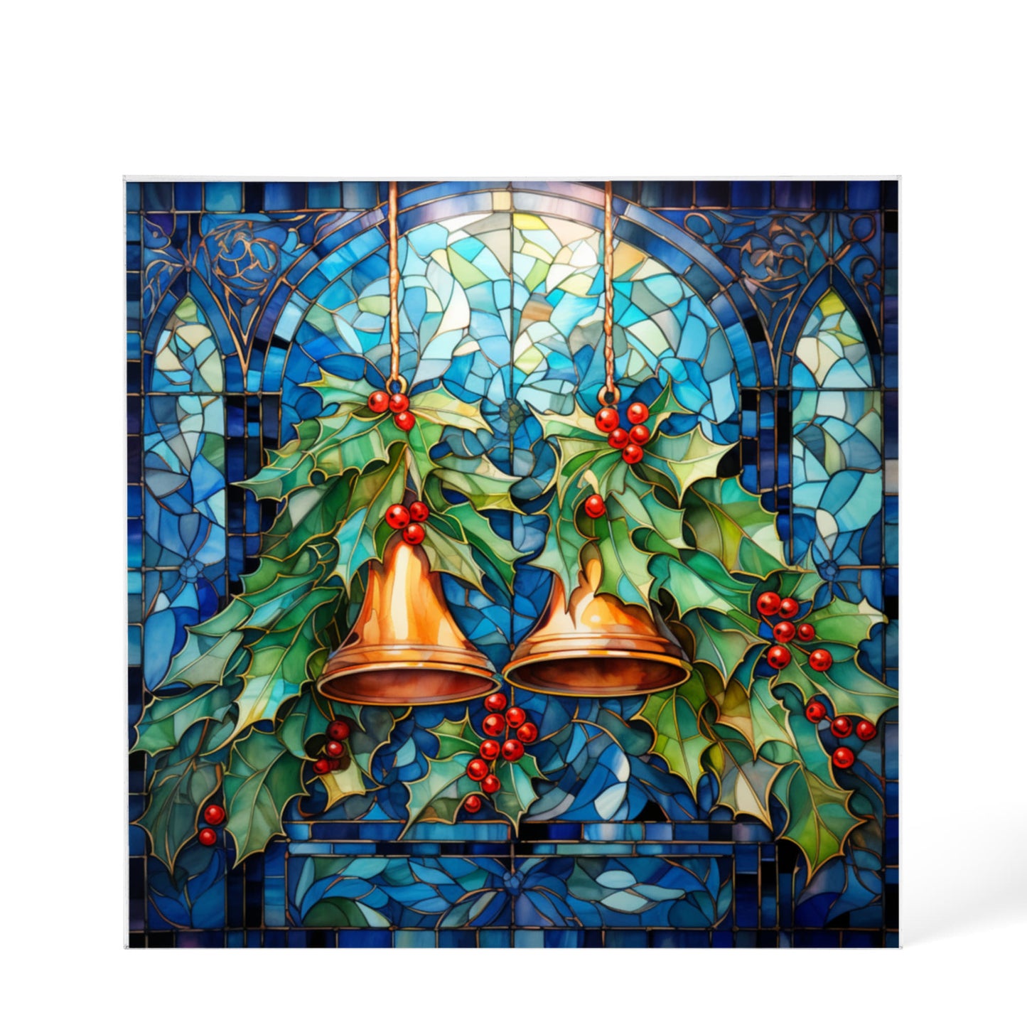 Christmas Stained Glass Style Design 027 - 6" x 6" Acrylic Block