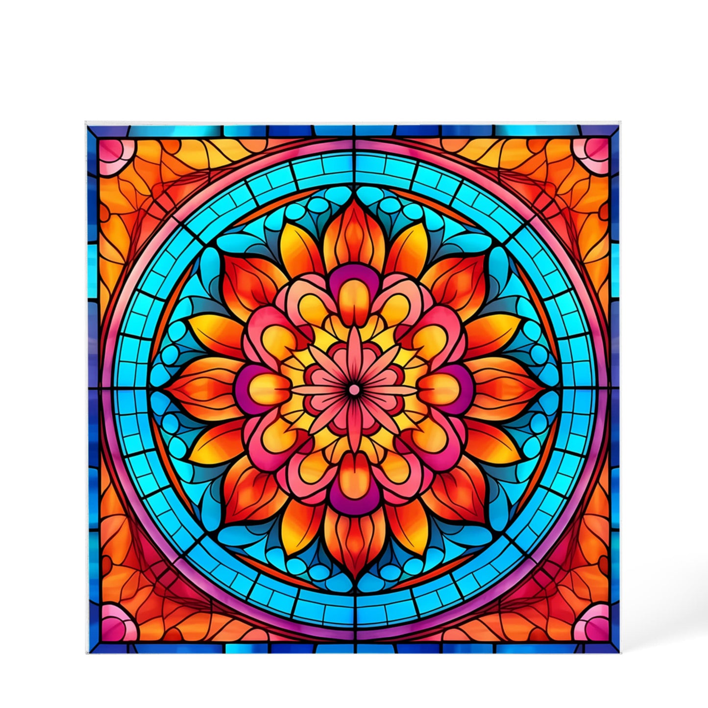 Mandala Stained Glass Style Design 009 - 6" x 6" Acrylic Block