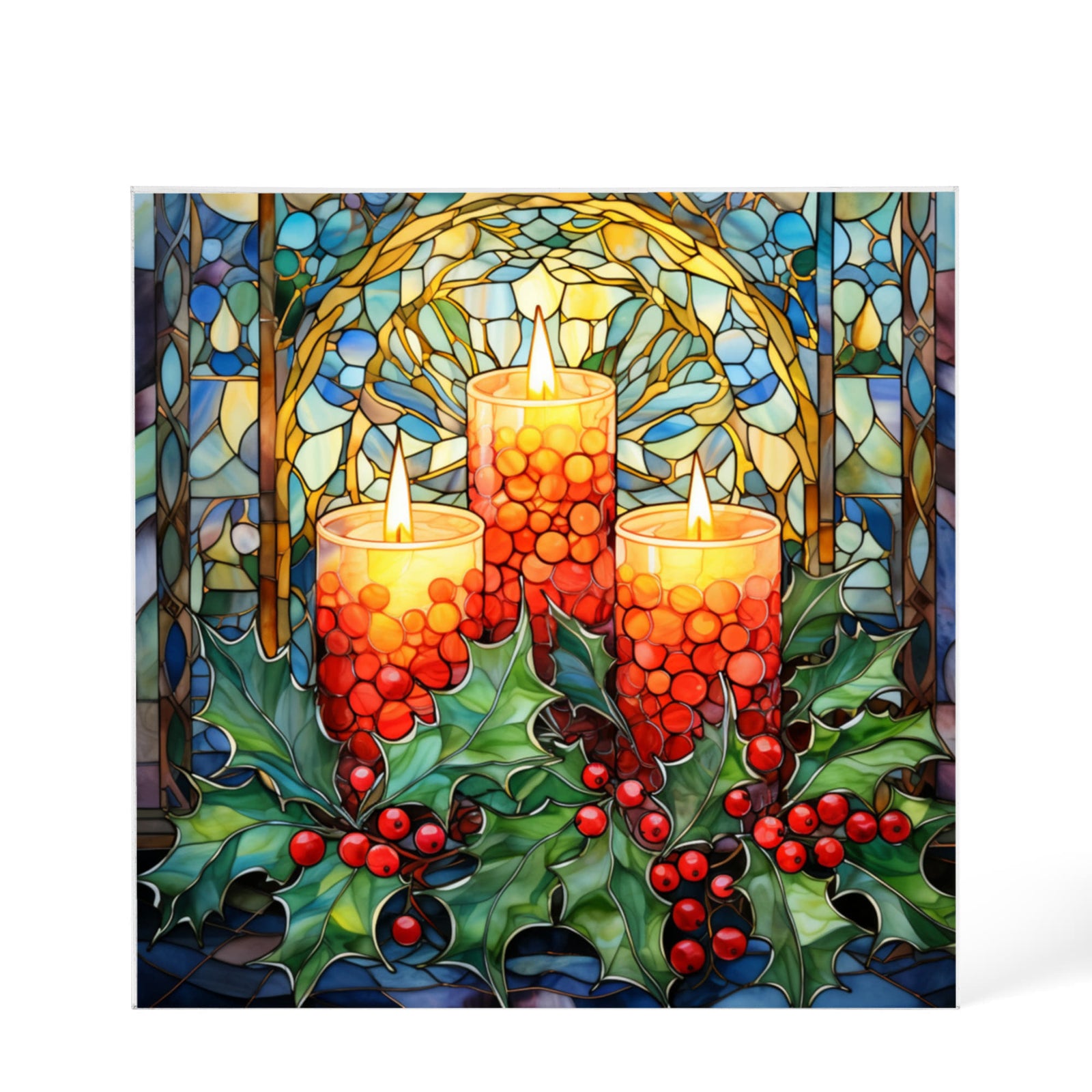 Christmas Stained Glass Style Design 010 - 6" x 6" Acrylic Block