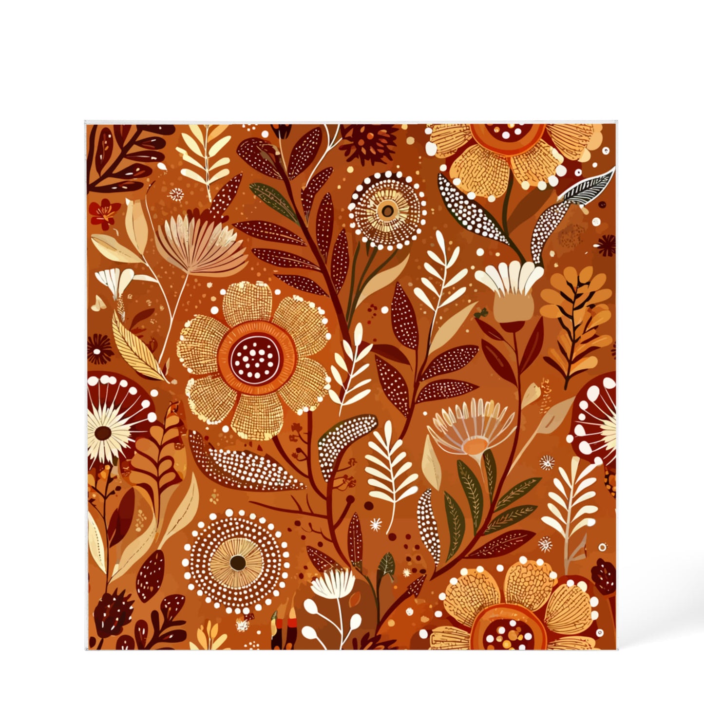 Folk Floral Pattern, Aboriginal Inspired 01 - 6" x 6" Acrylic Block
