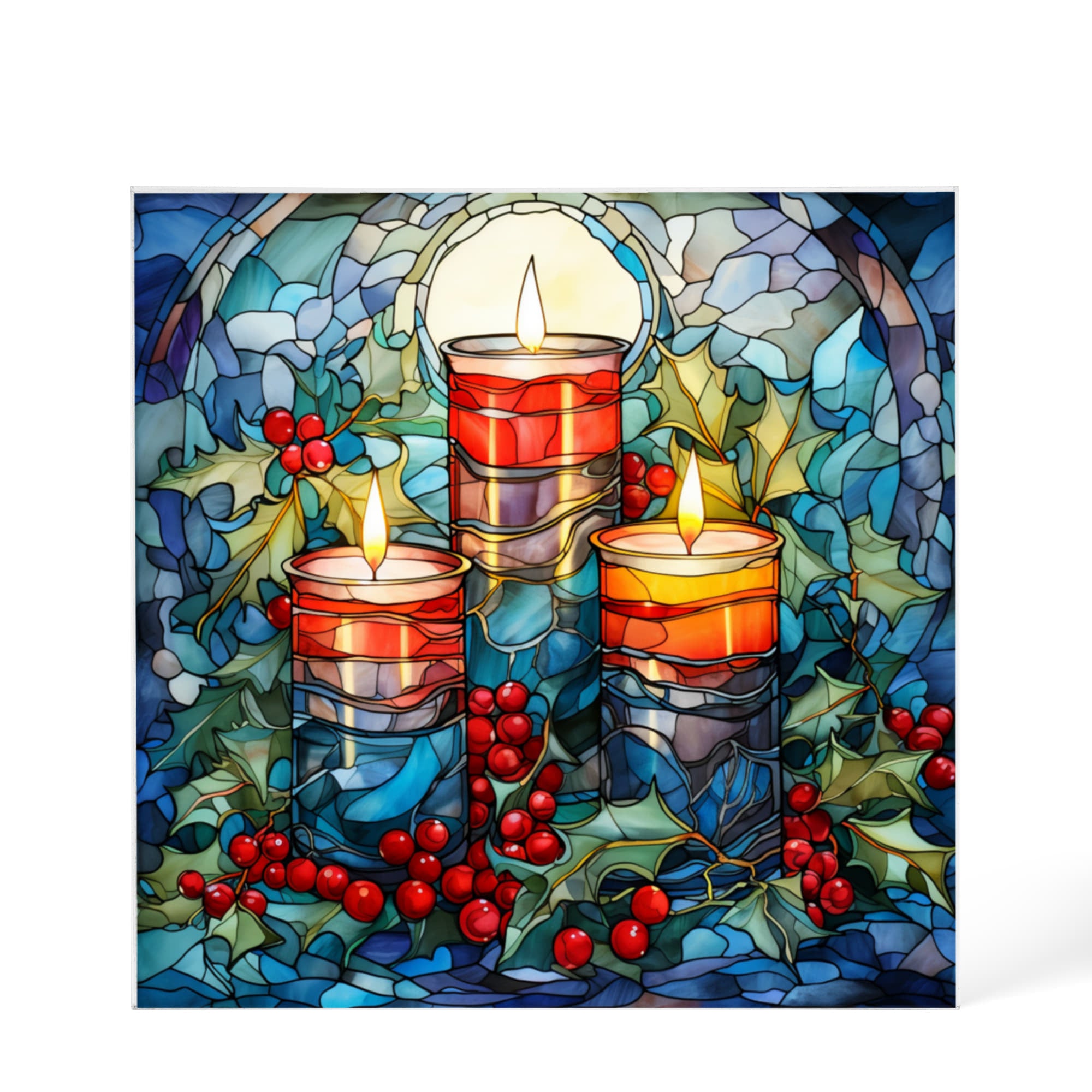 Christmas Stained Glass Style Design 003 - 6" x 6" Acrylic Block