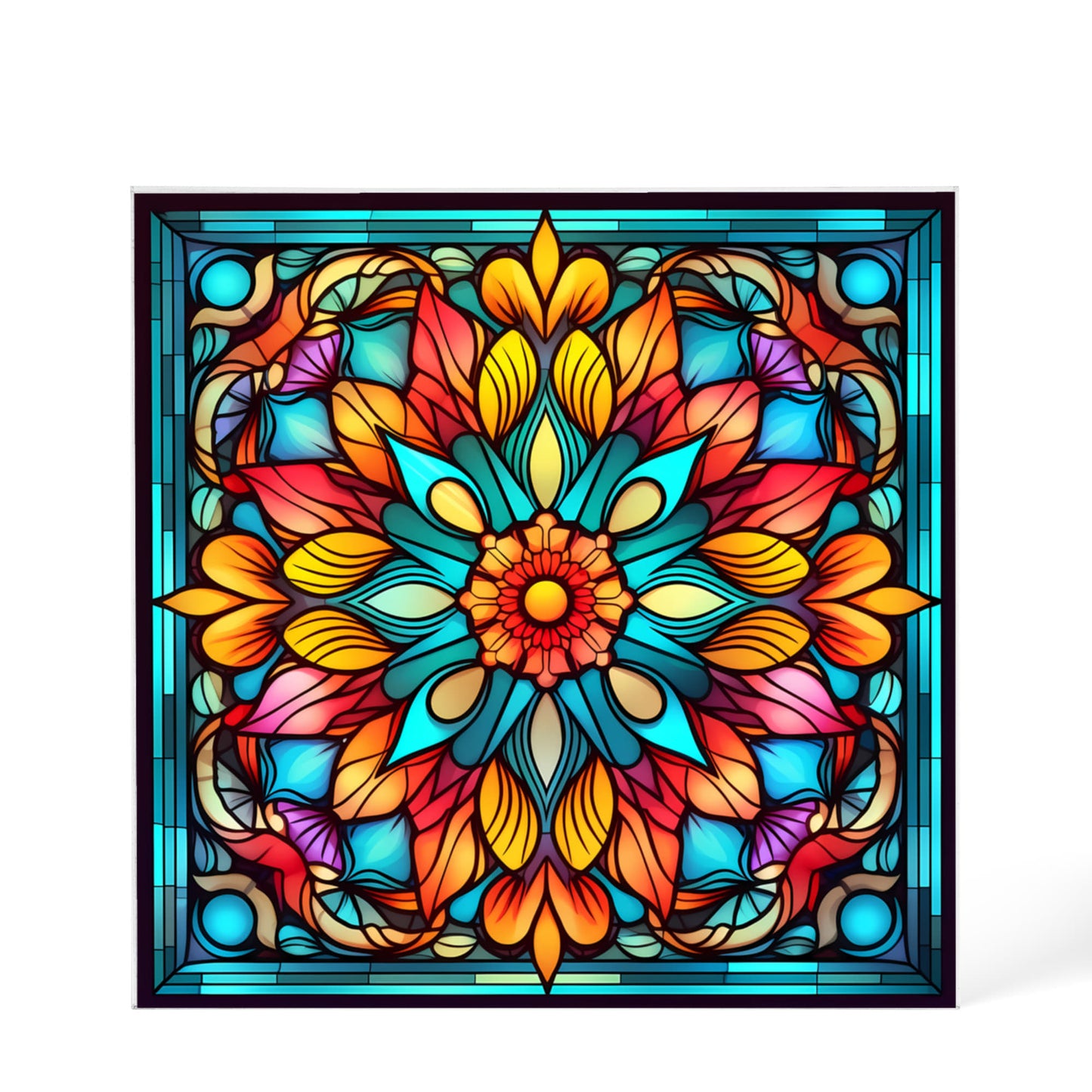 Mandala Stained Glass Style Design 004 - 6" x 6" Acrylic Block