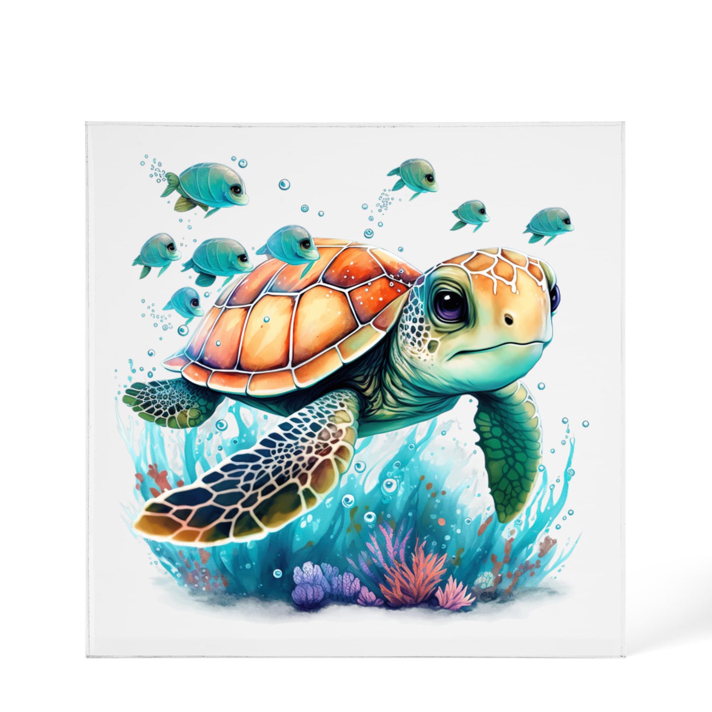 Cute Sea Turtle 001 - 6" x 6" Acrylic Block