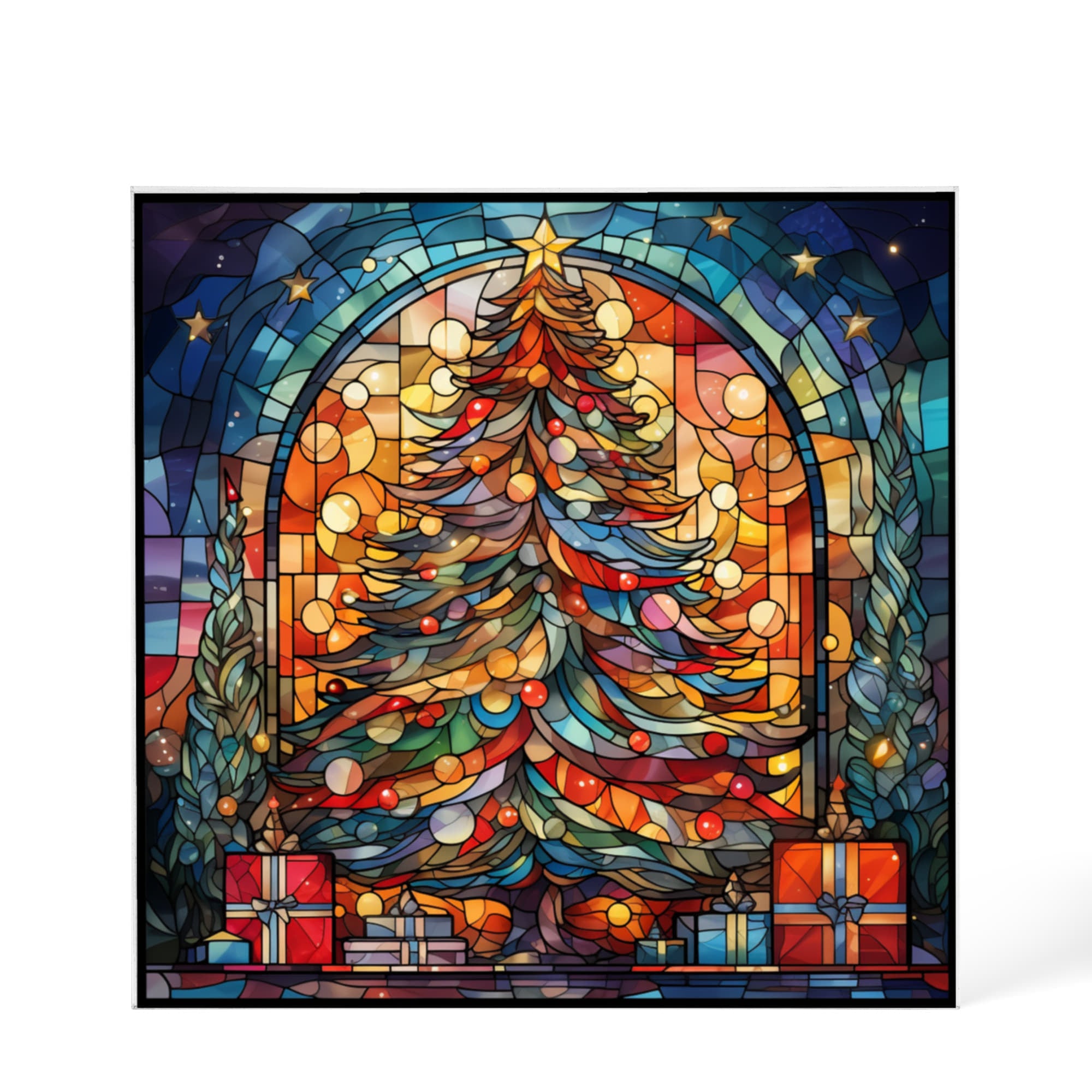 Christmas Stained Glass Style Design 006 - 6" x 6" Acrylic Block