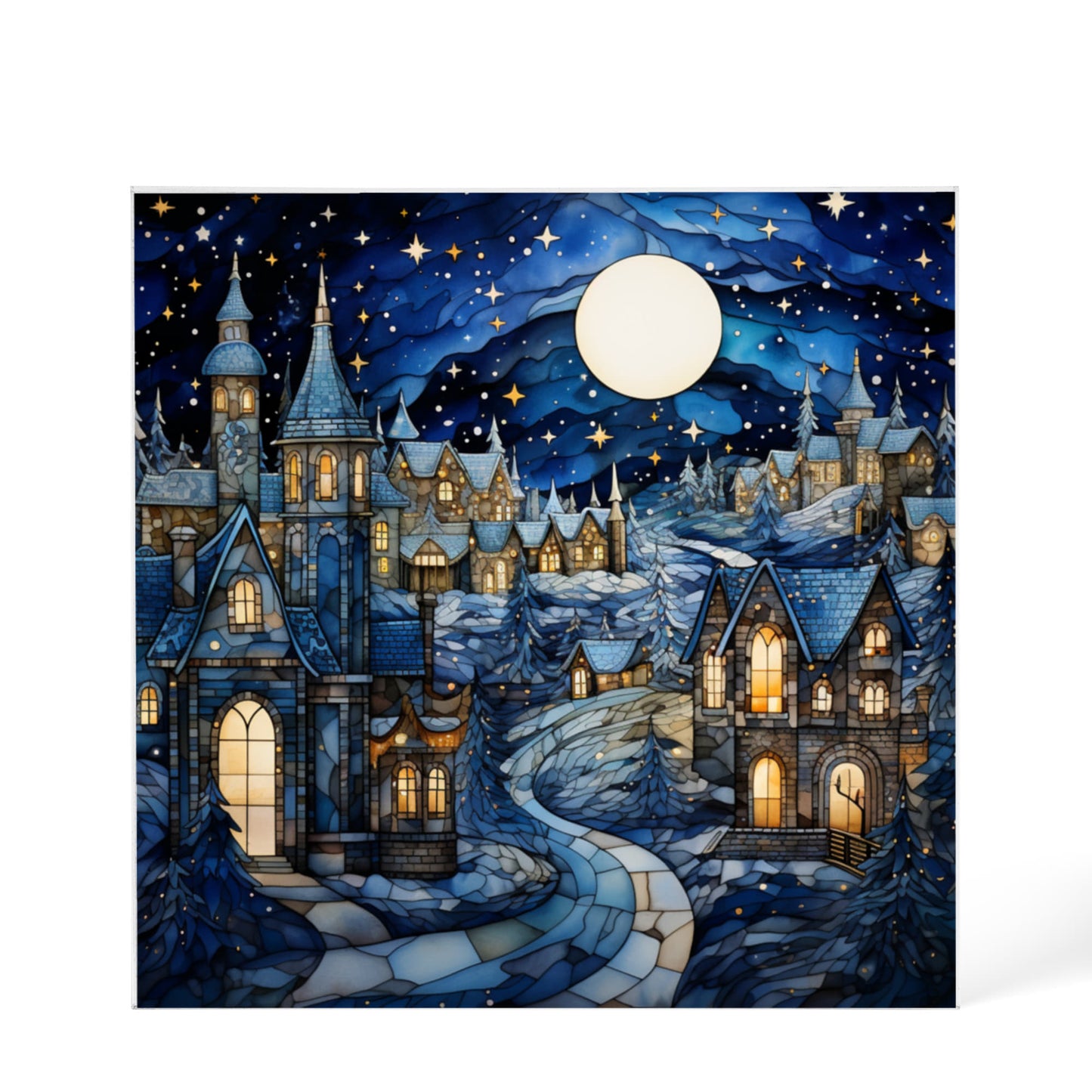 Christmas Stained Glass Style Design 022 - 6" x 6" Acrylic Block