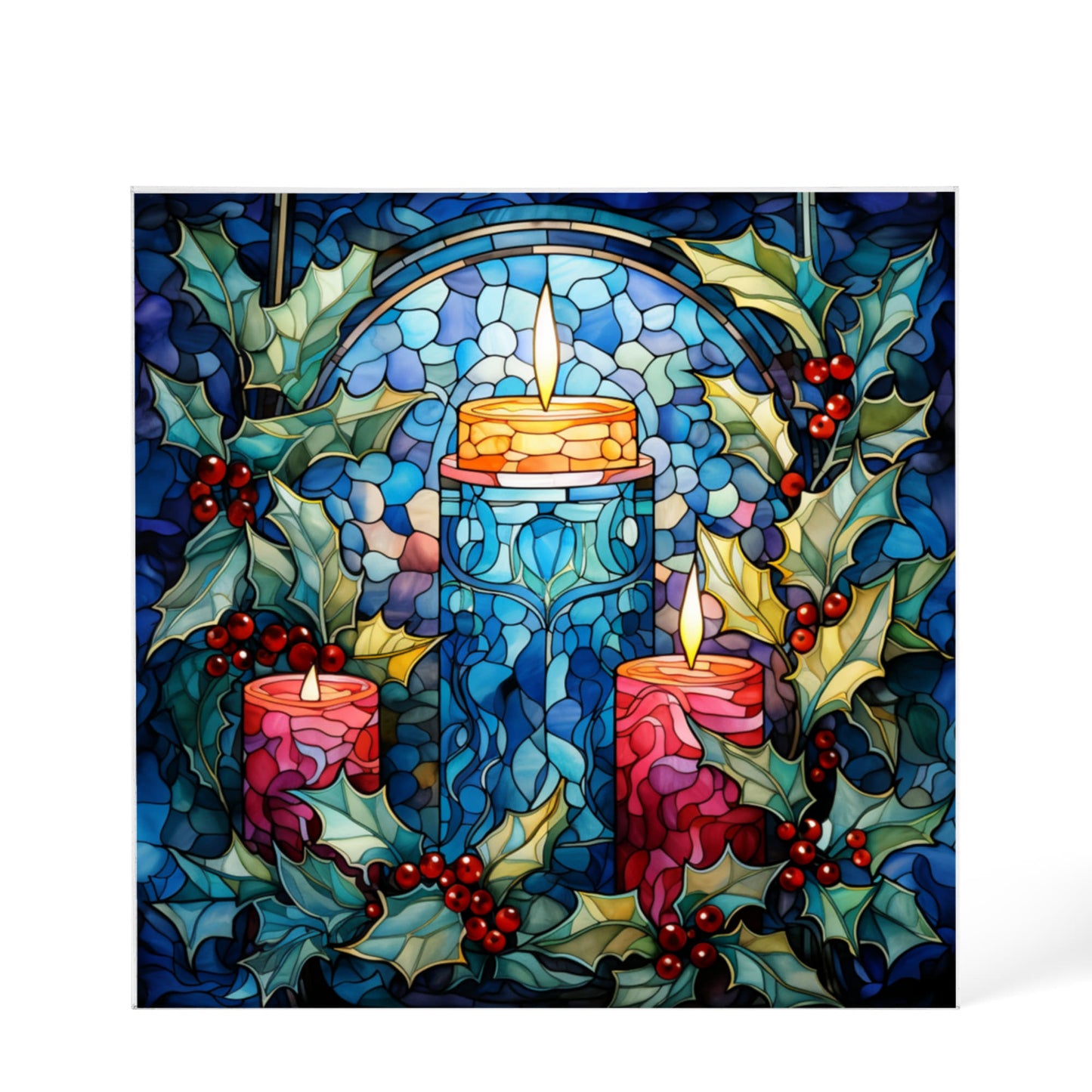 Christmas Stained Glass Style Design 023 - 6" x 6" Acrylic Block