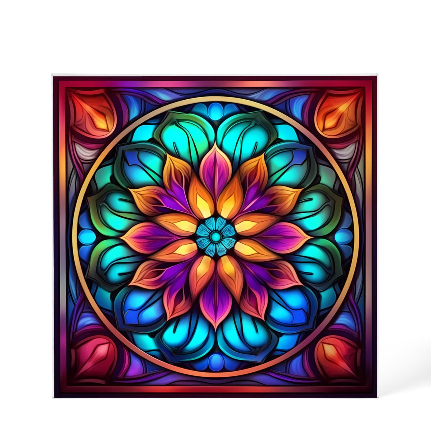 Mandala Stained Glass Style Design 008 - 6" x 6" Acrylic Block