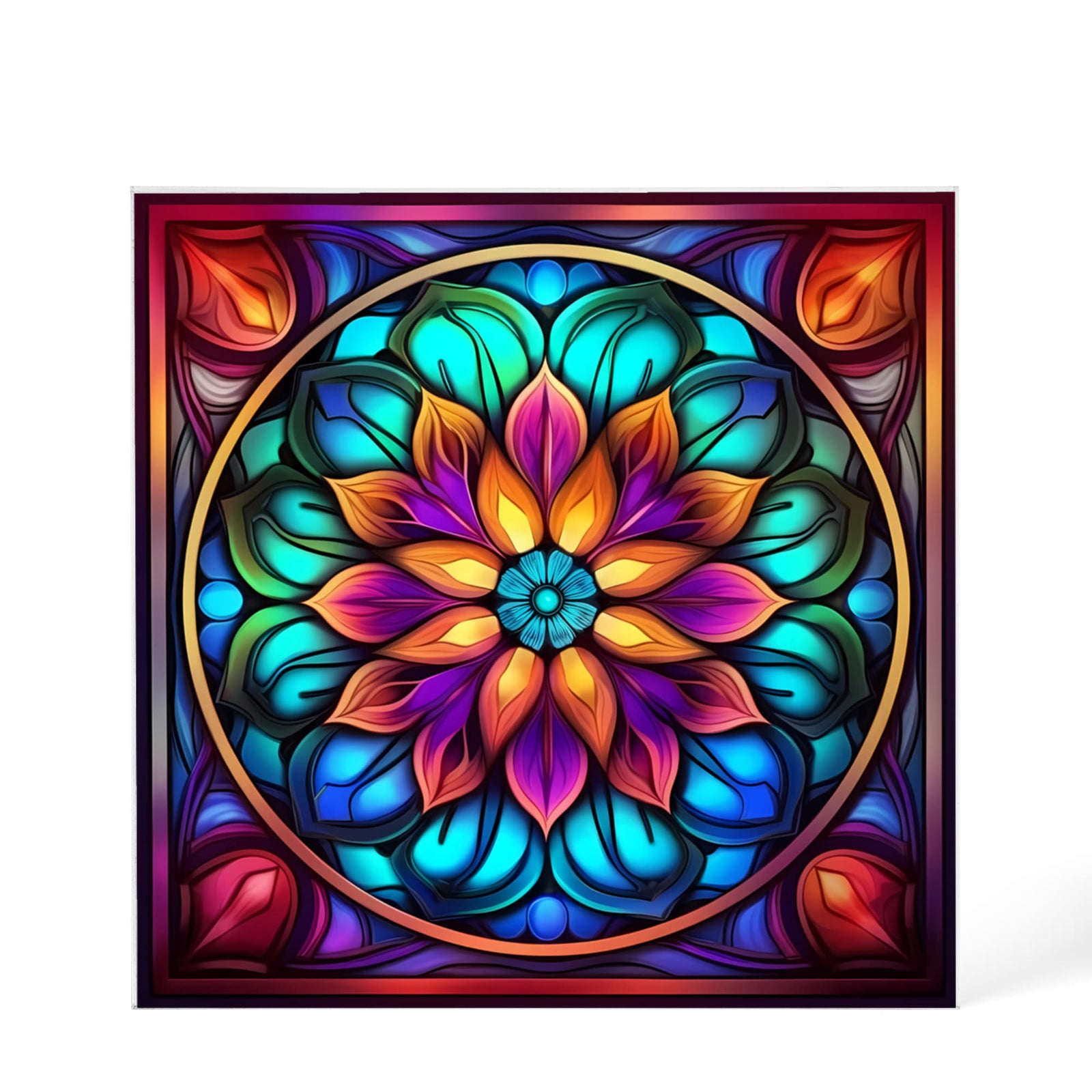 Mandala Stained Glass Style Design 008 - 6" x 6" Acrylic Block