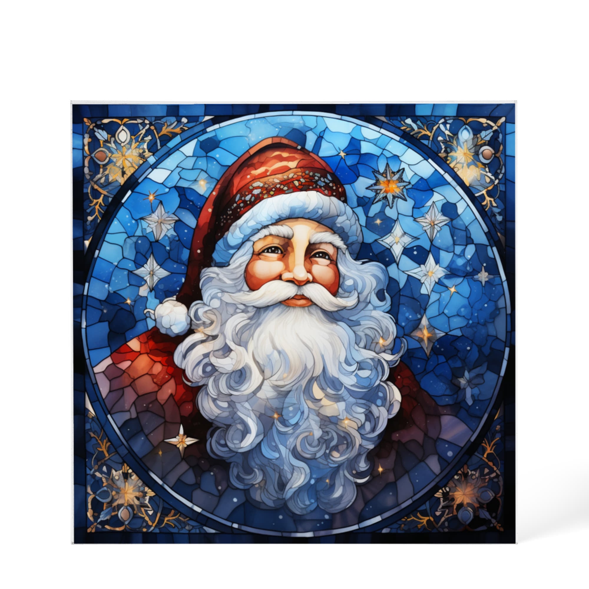 Christmas Stained Glass Style Design 019 - 6" x 6" Acrylic Block