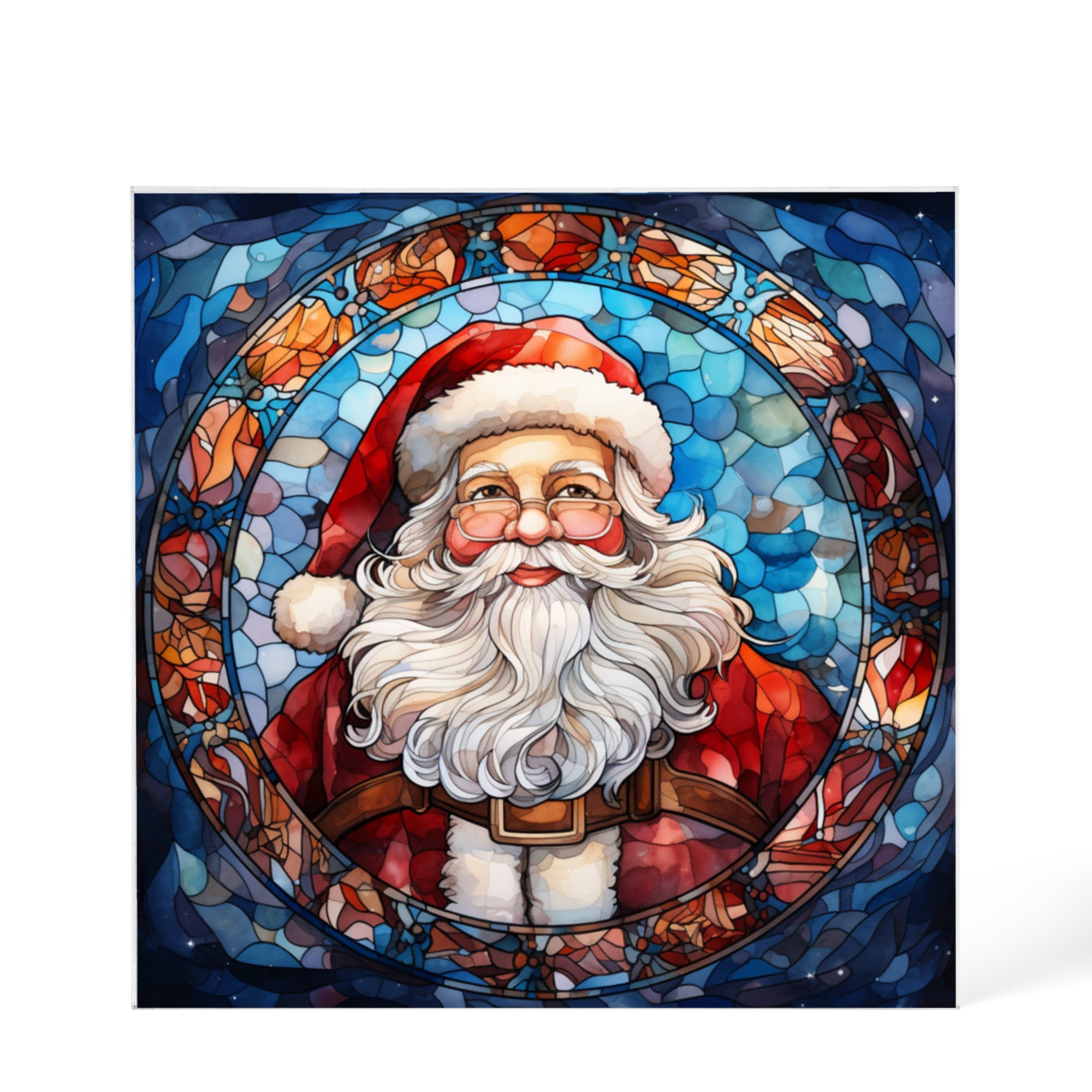 Christmas Stained Glass Style Design 013 - 6" x 6" Acrylic Block