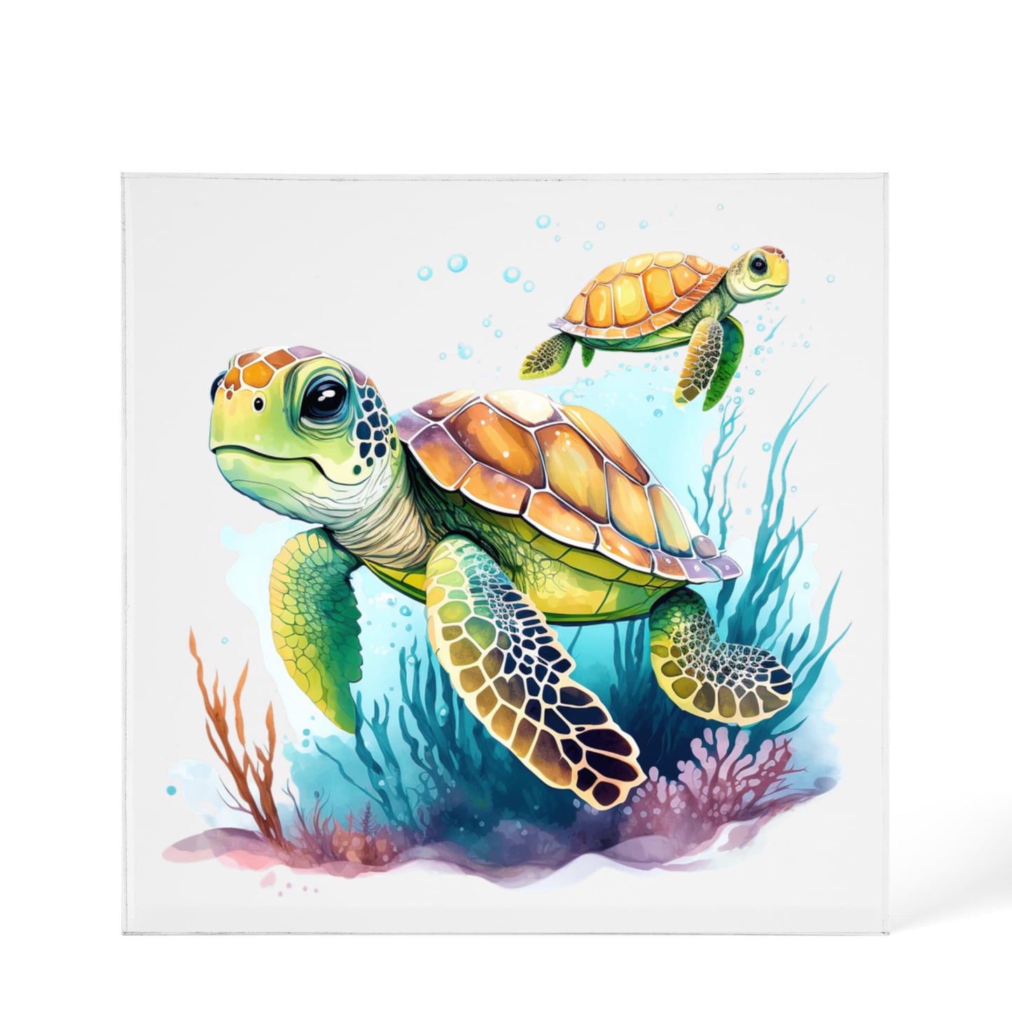 Cute Sea Turtle 008 - 6" x 6" Acrylic Block