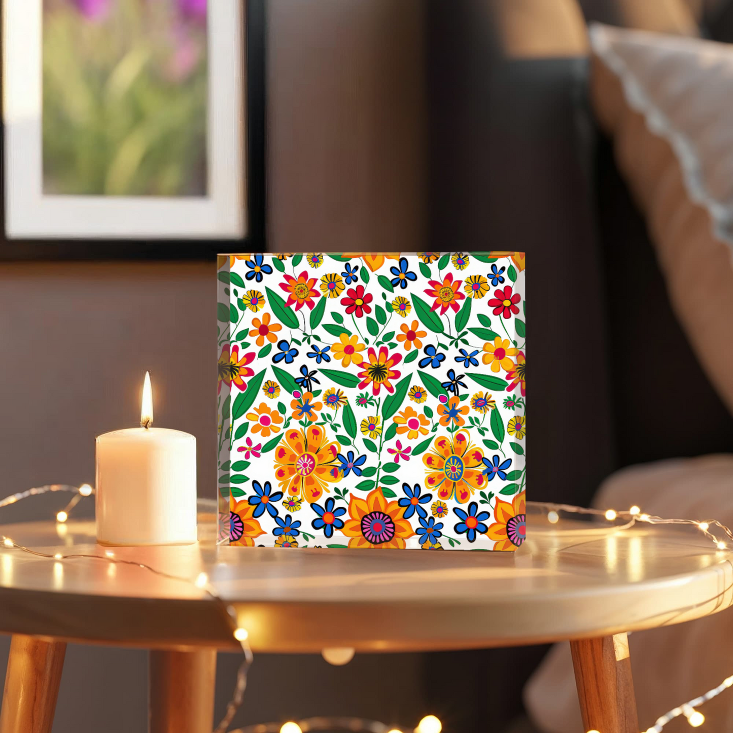 Mexican Floral Fiesta Pattern 007 - 6" x 6" Acrylic Block