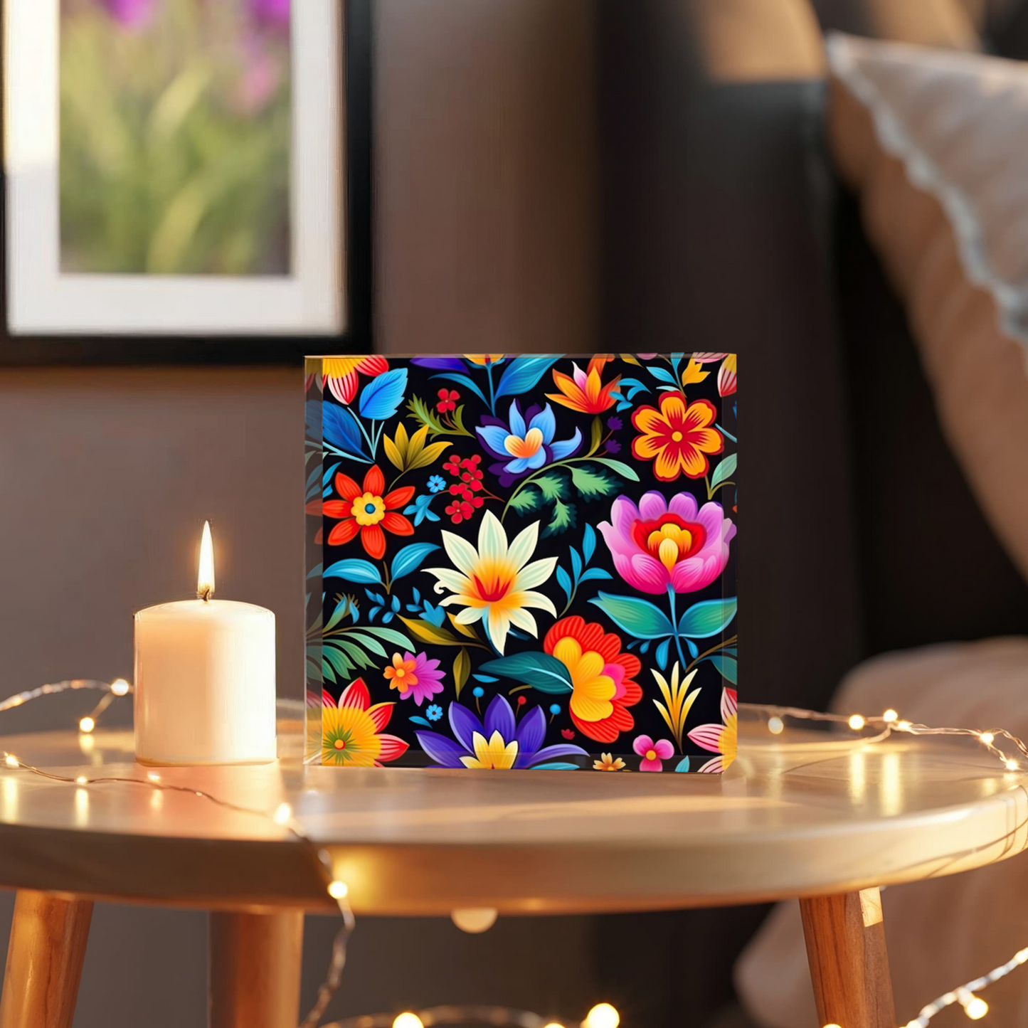 Mexican Floral Fiesta Pattern 036 - 6" x 6" Acrylic Block